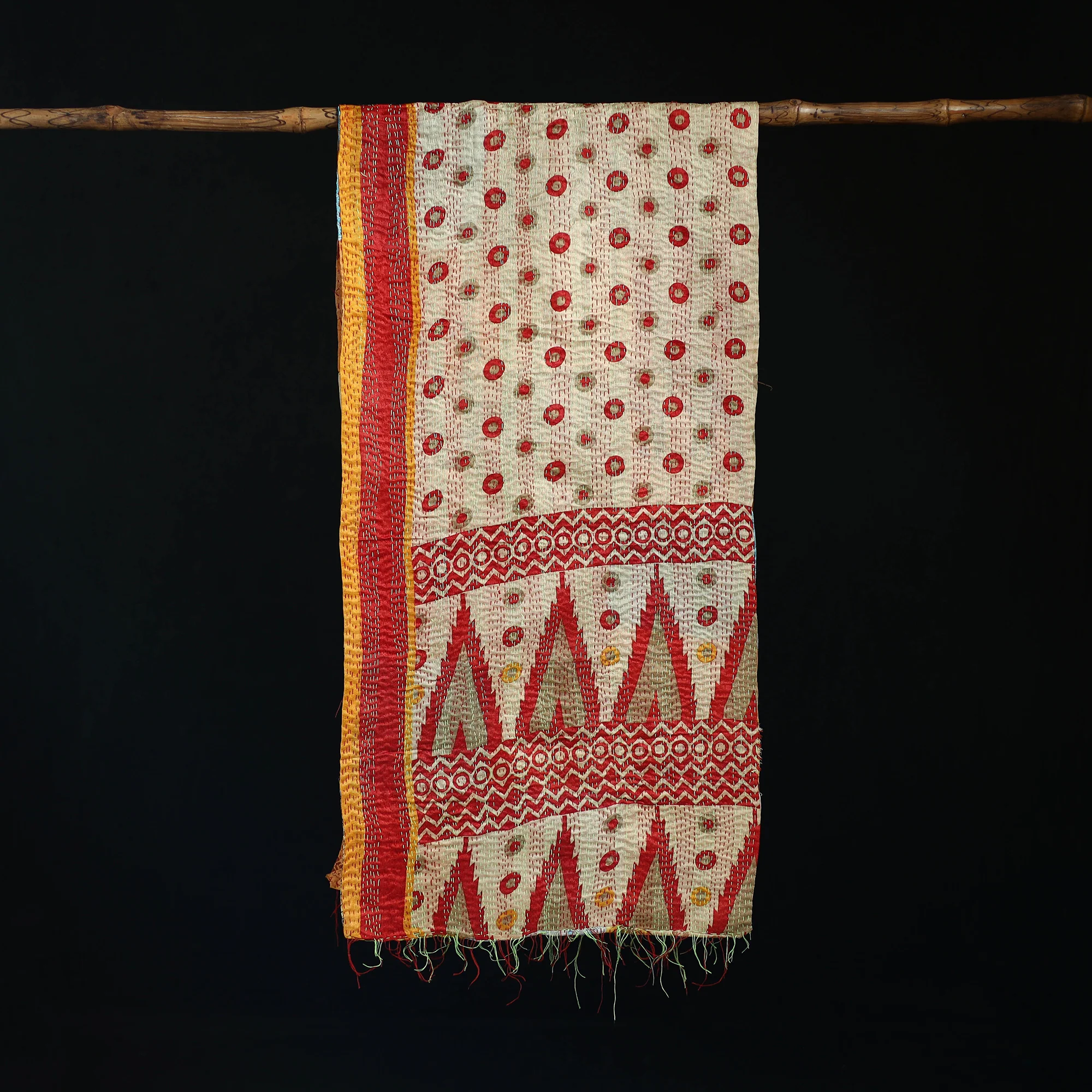 Bengal Kantha Handwork Patchwork Reversible Silk Stole 30 - Image 3