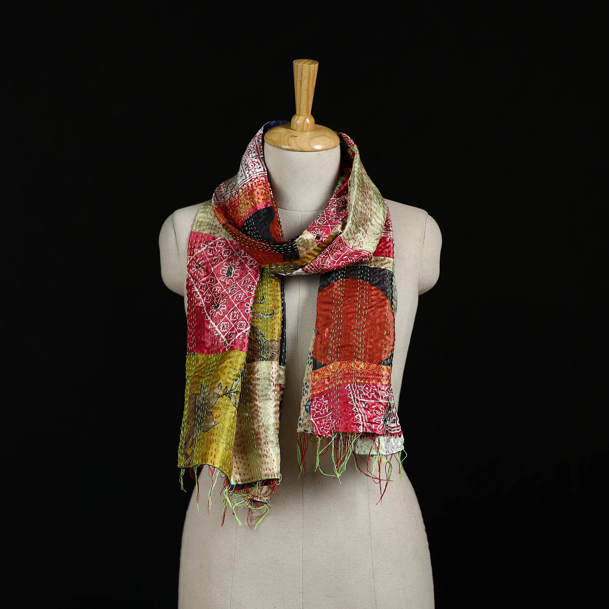 Bengal Kantha Handwork Patchwork Reversible Silk Stole 300