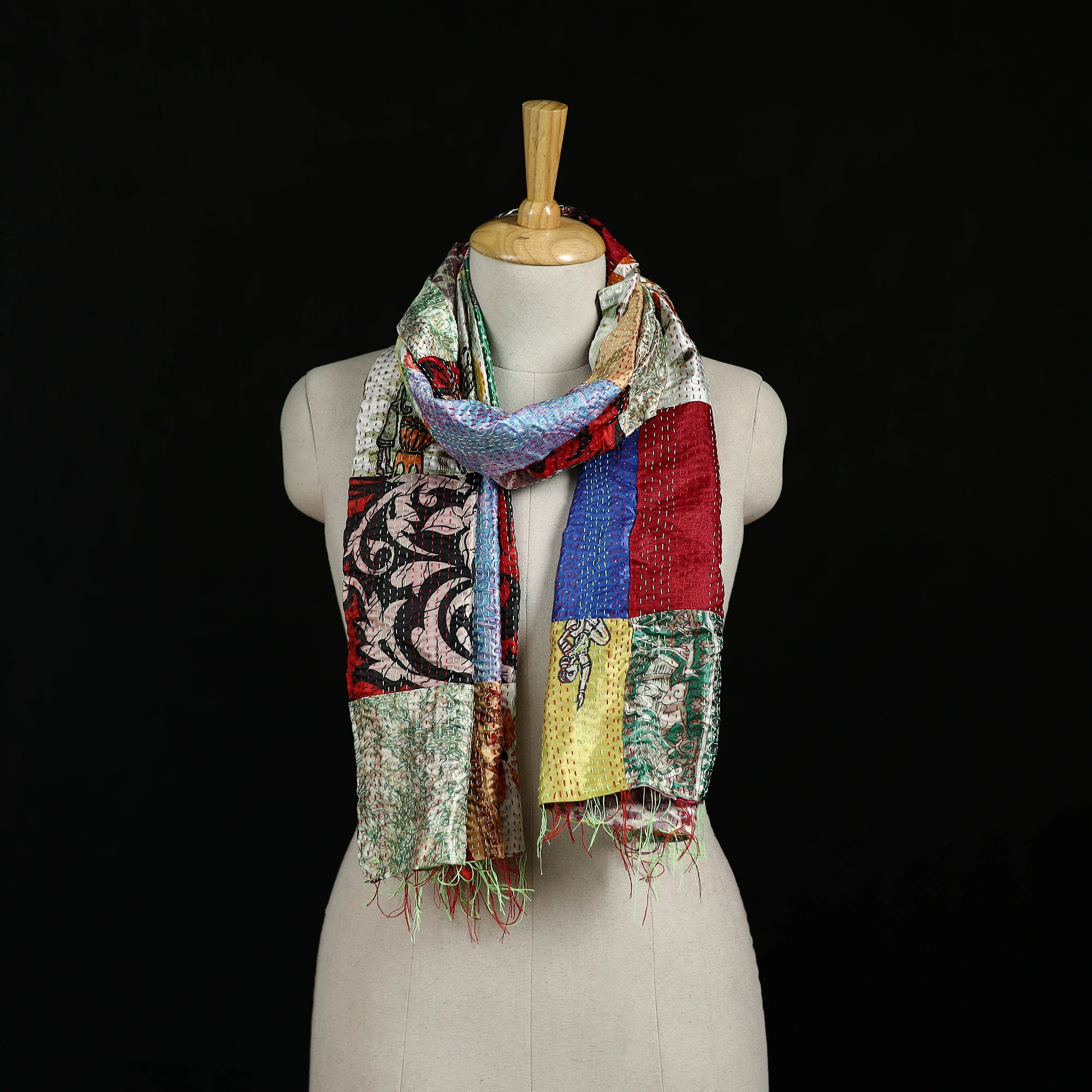 Bengal Kantha Handwork Patchwork Reversible Silk Stole 302