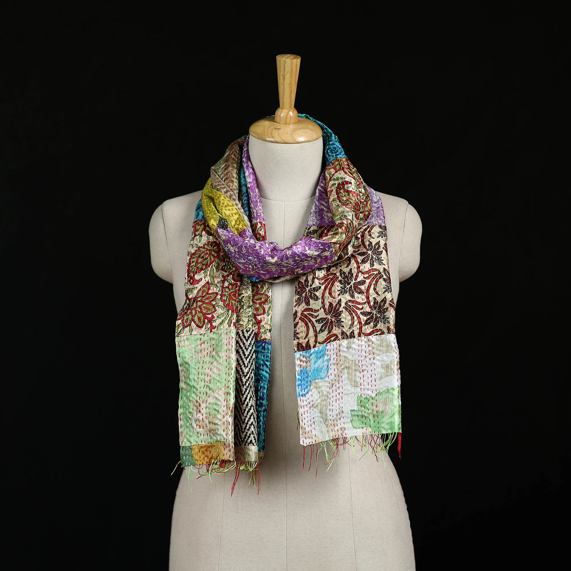 Bengal Kantha Handwork Patchwork Reversible Silk Stole 304