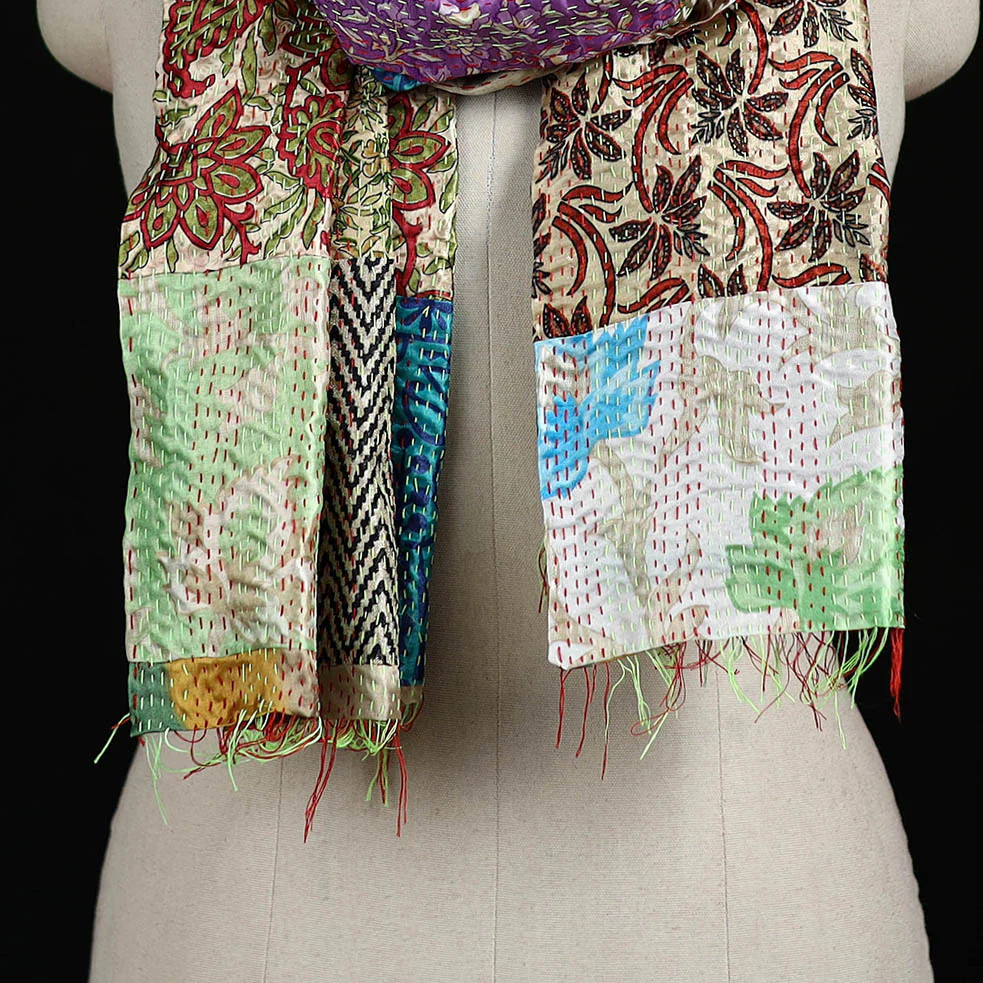 Bengal Kantha Handwork Patchwork Reversible Silk Stole 304 - Image 2