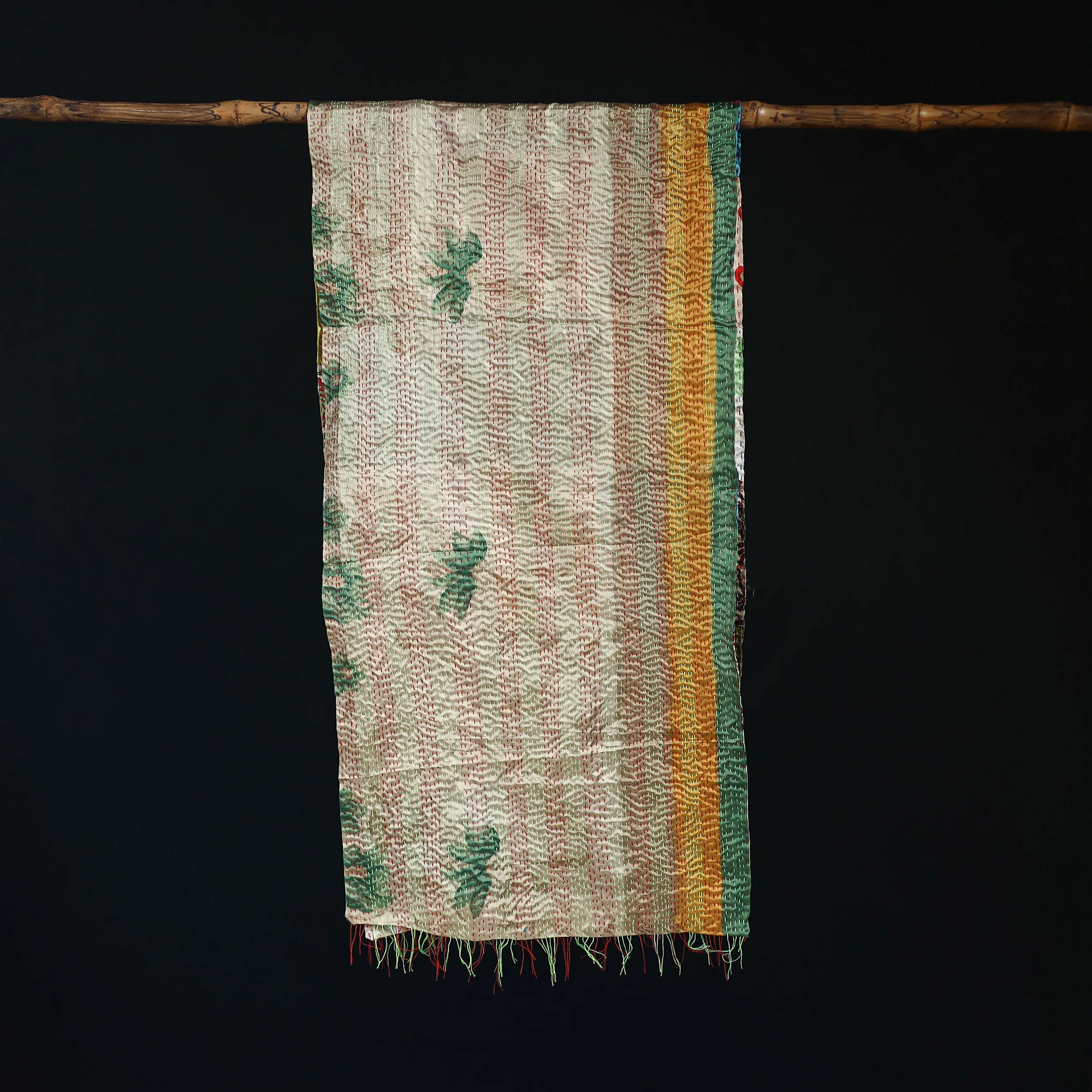 Bengal Kantha Handwork Patchwork Reversible Silk Stole 304 - Image 3