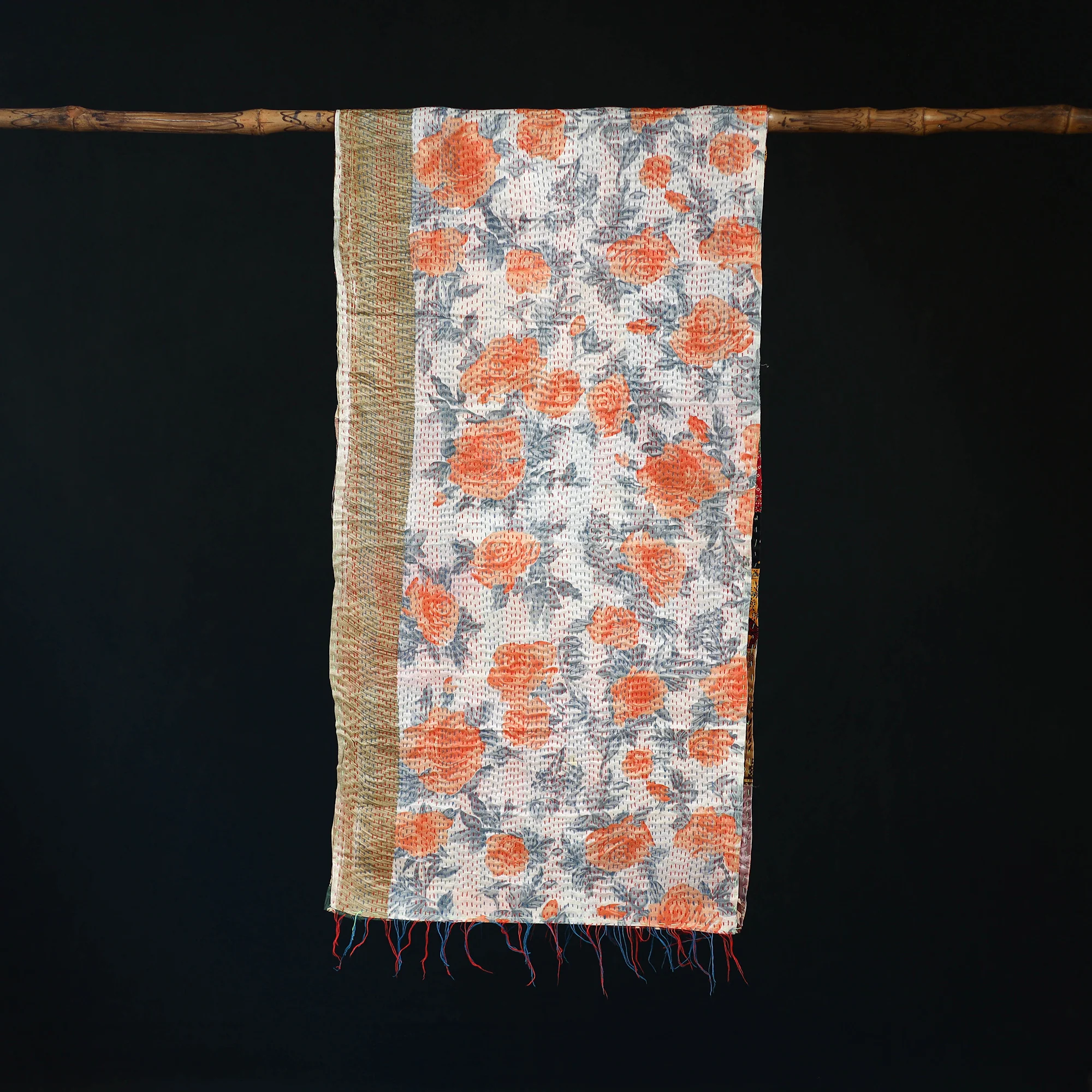Bengal Kantha Handwork Patchwork Reversible Silk Stole 306 - Image 3