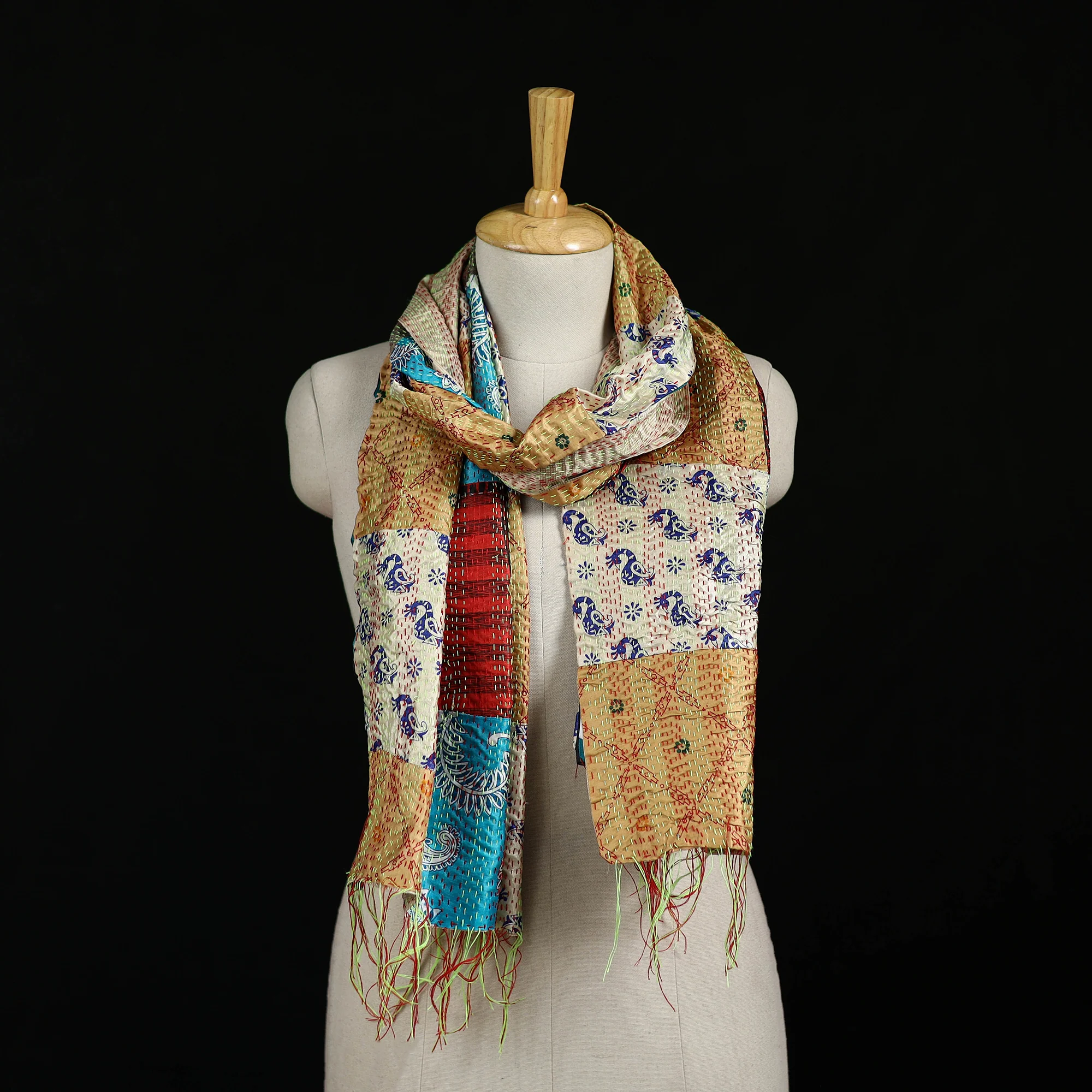 Bengal Kantha Handwork Patchwork Reversible Silk Stole 308
