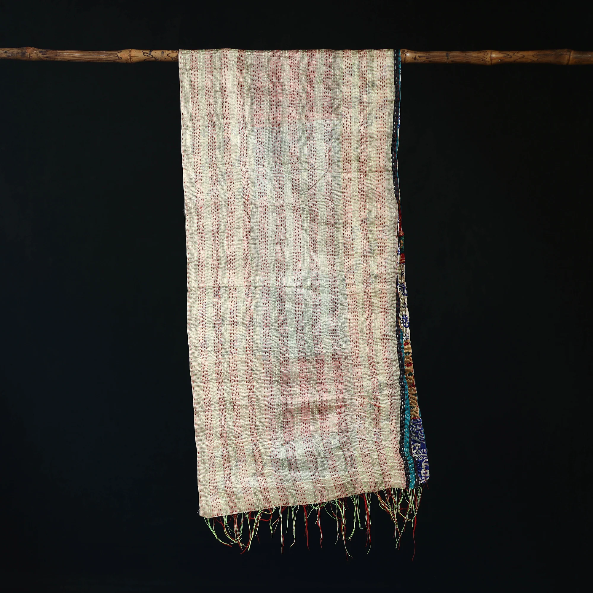 Bengal Kantha Handwork Patchwork Reversible Silk Stole 308 - Image 3