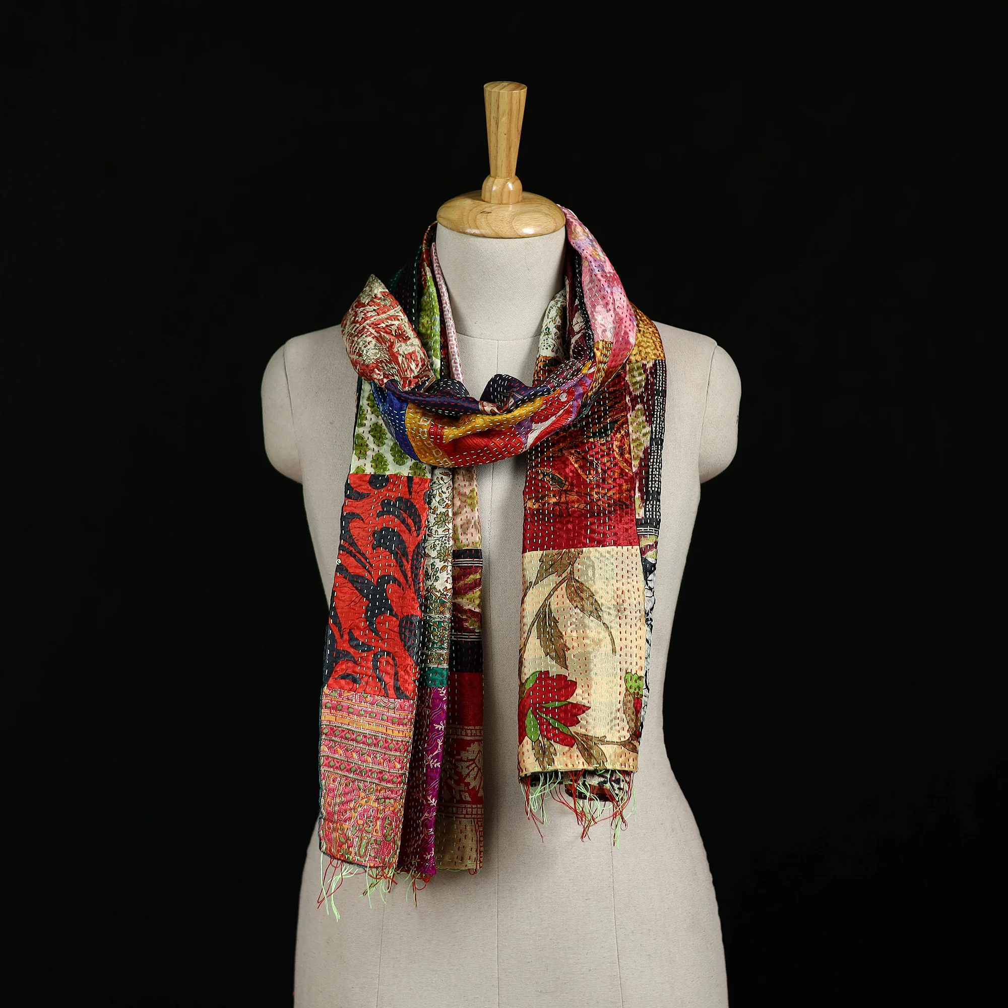 Bengal Kantha Handwork Patchwork Reversible Silk Stole 309