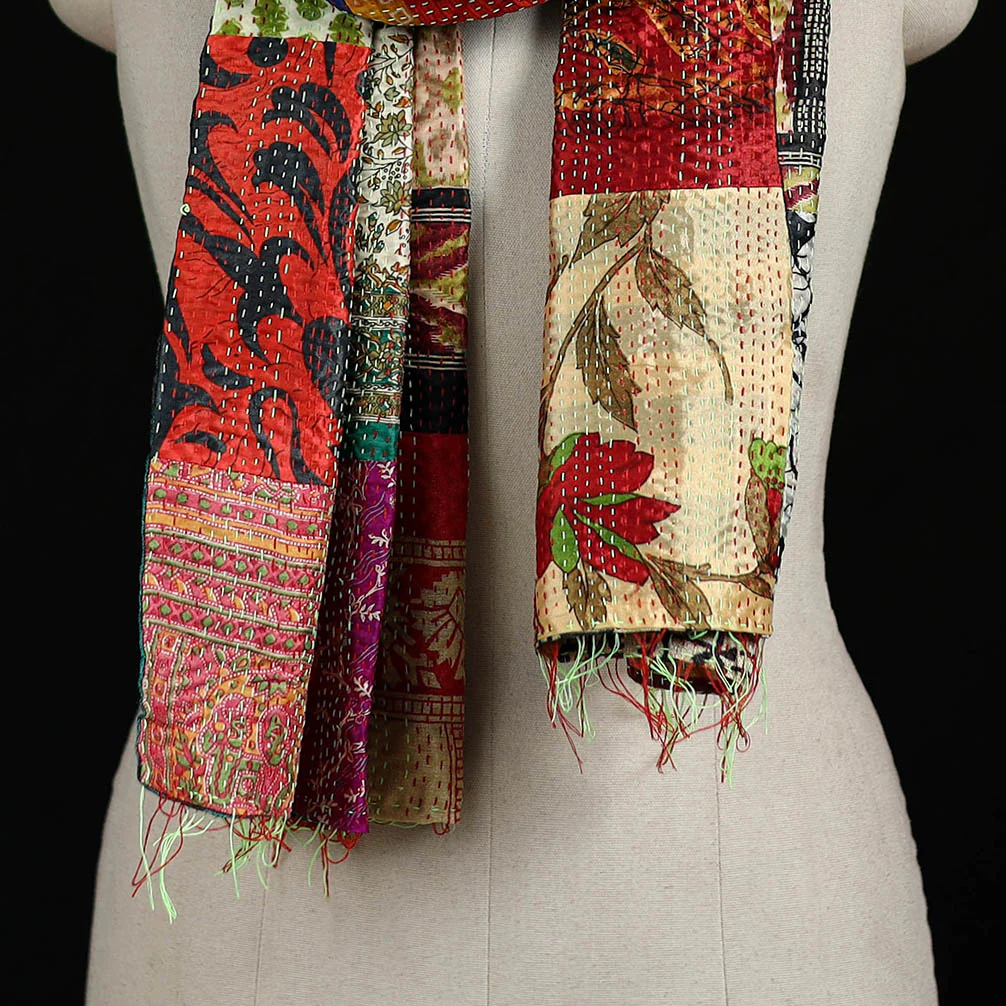 Bengal Kantha Handwork Patchwork Reversible Silk Stole 309 - Image 2