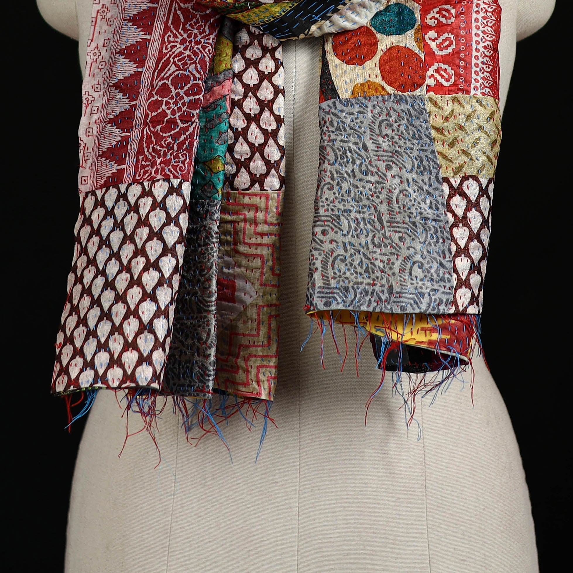 Bengal Kantha Handwork Patchwork Reversible Silk Stole 314 - Image 2