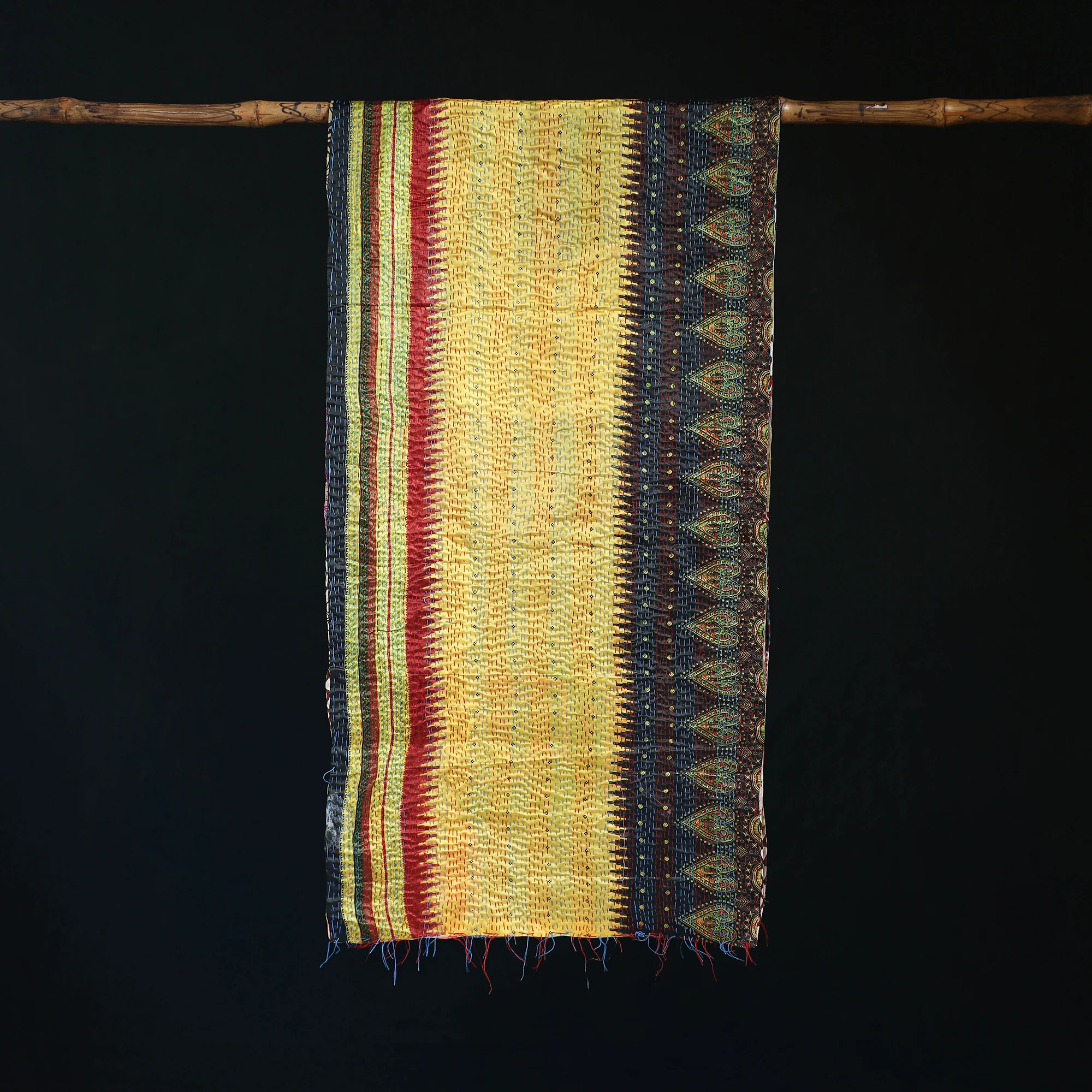 Bengal Kantha Handwork Patchwork Reversible Silk Stole 314 - Image 3