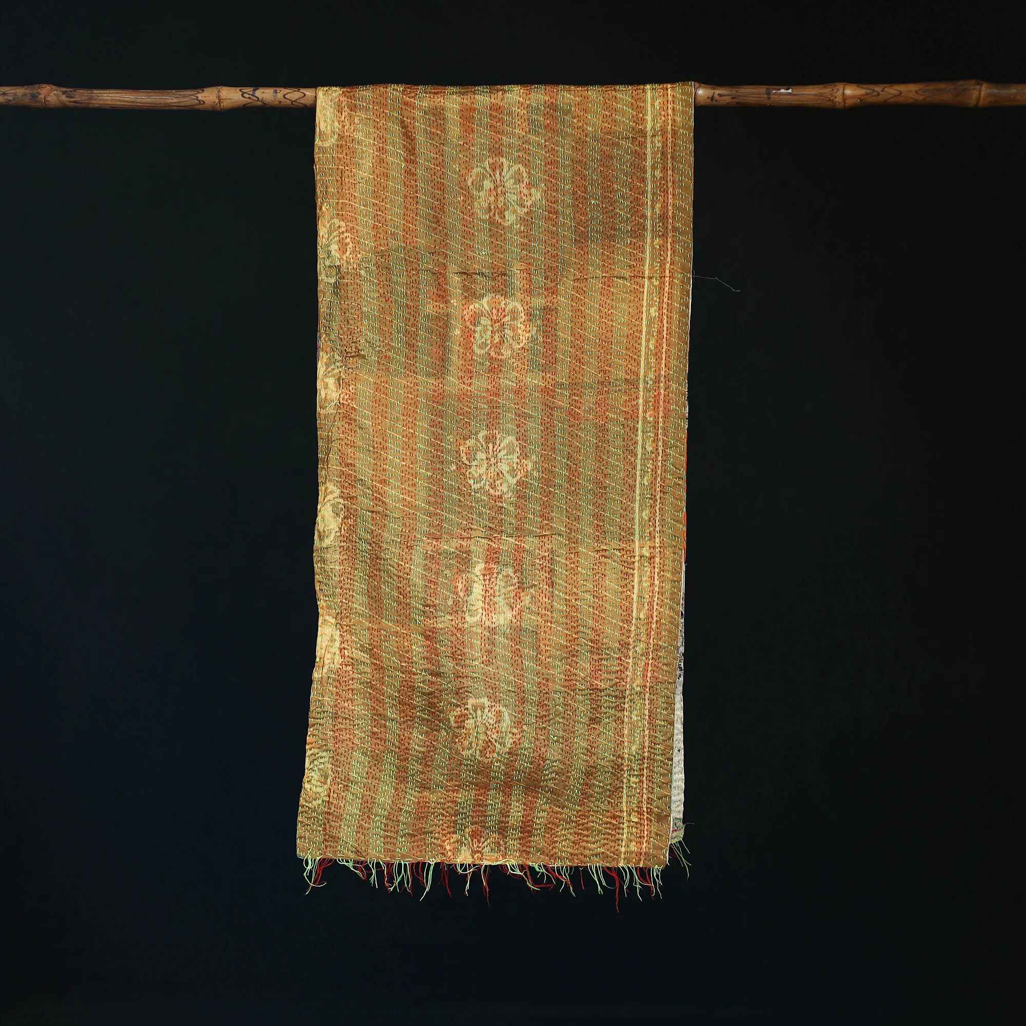 Bengal Kantha Handwork Patchwork Reversible Silk Stole 317 - Image 3