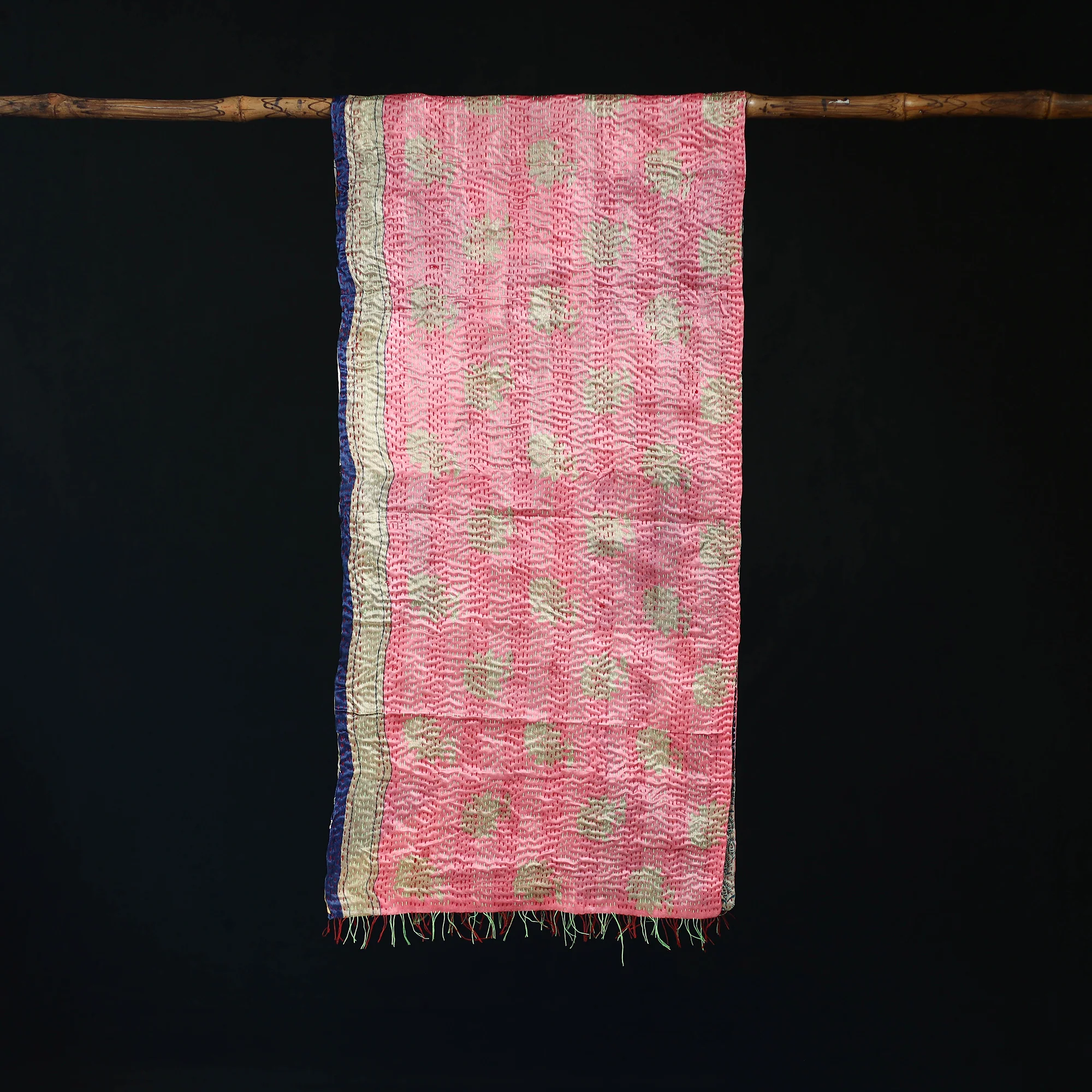 Bengal Kantha Handwork Patchwork Reversible Silk Stole 318 - Image 3