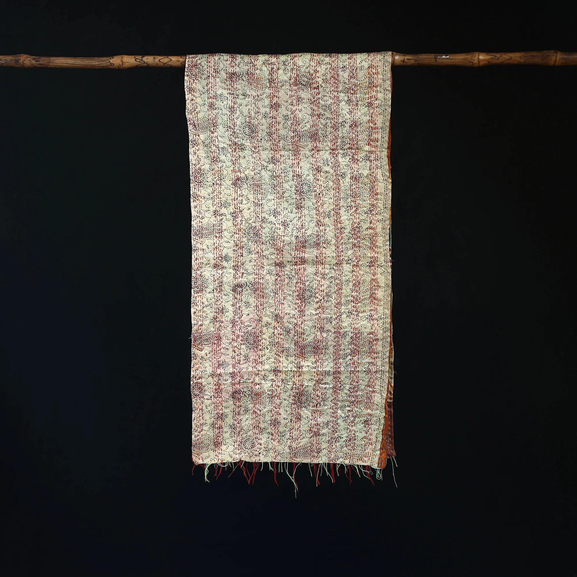Bengal Kantha Handwork Patchwork Reversible Silk Stole 320 - Image 3