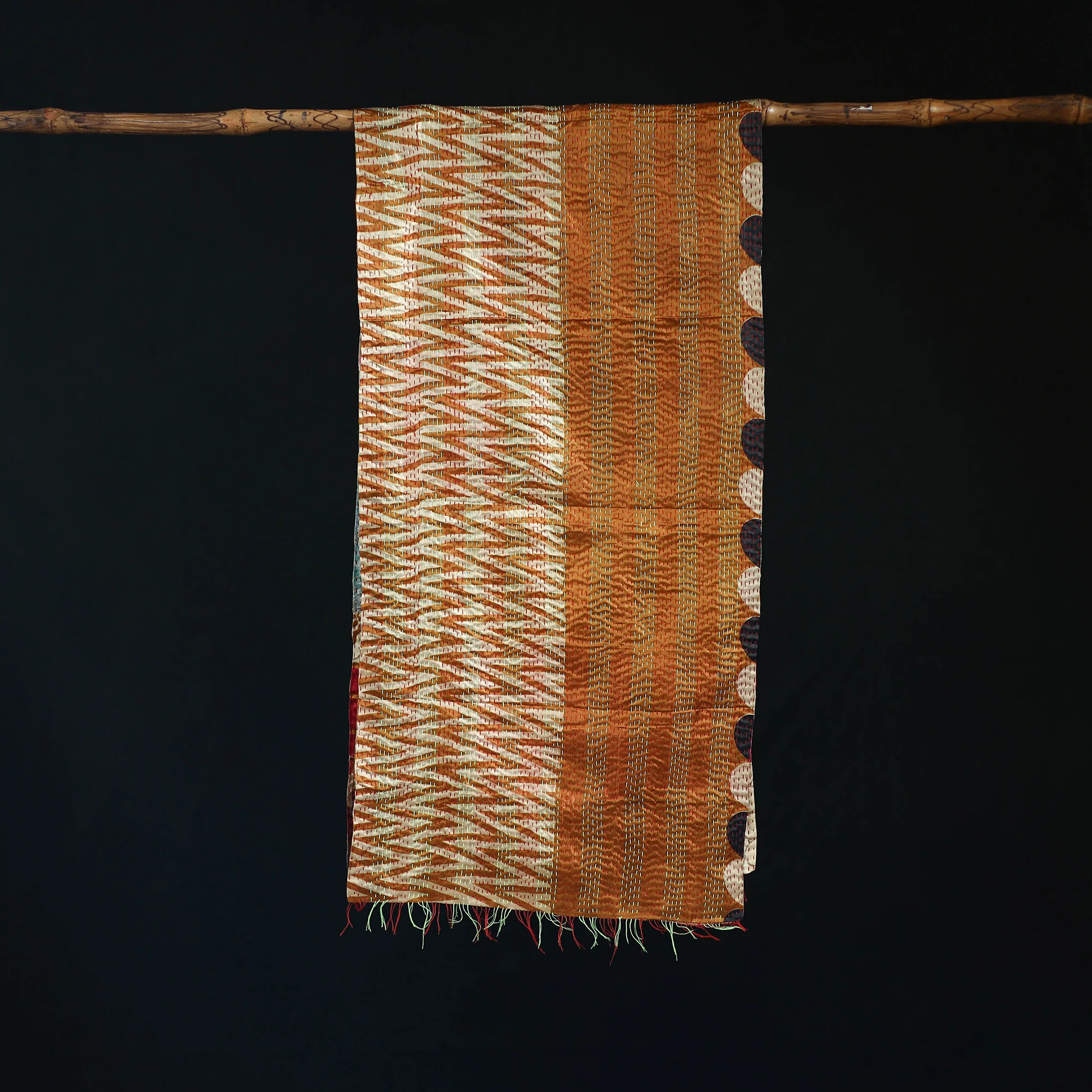 Bengal Kantha Handwork Patchwork Reversible Silk Stole 321 - Image 3