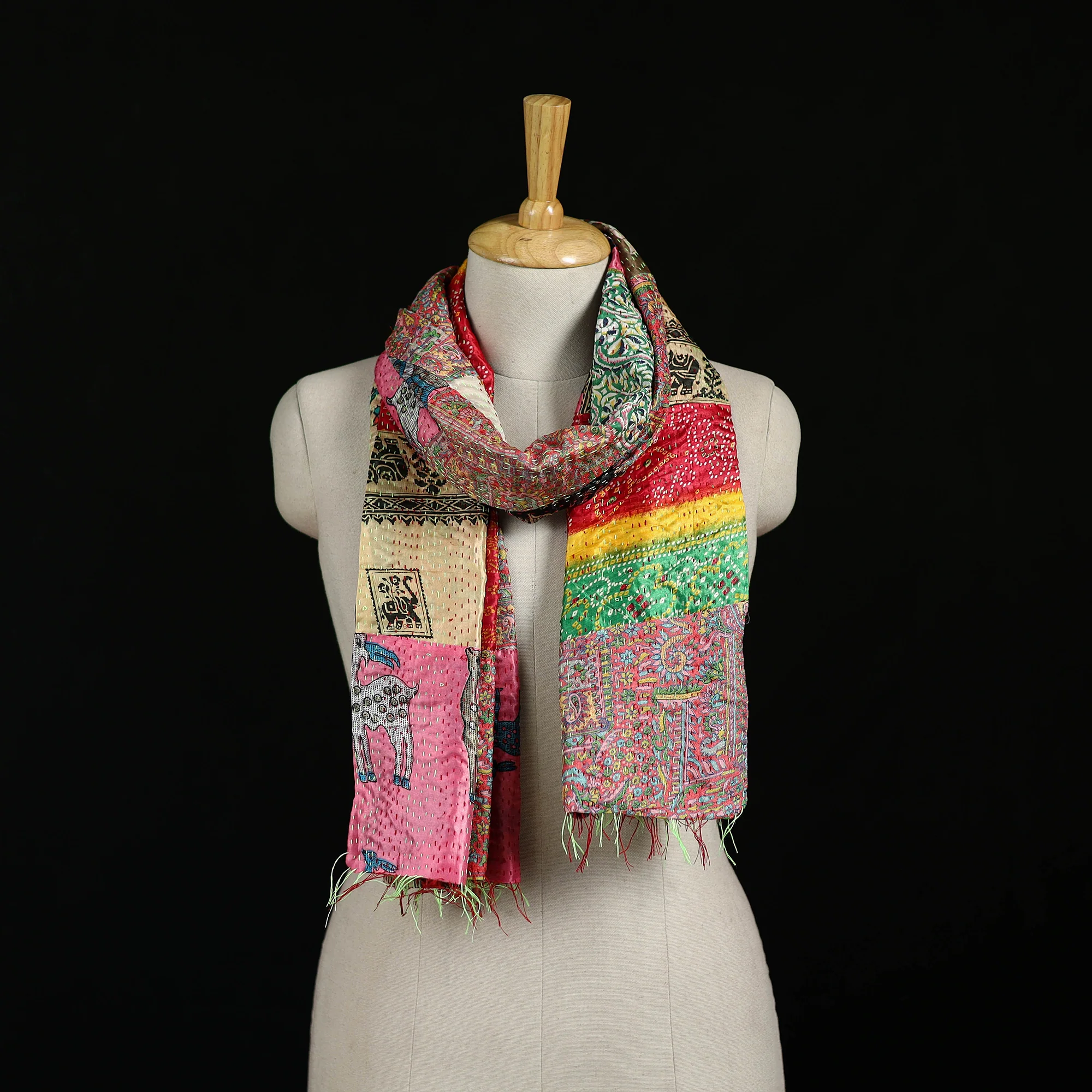Bengal Kantha Handwork Patchwork Reversible Silk Stole 324