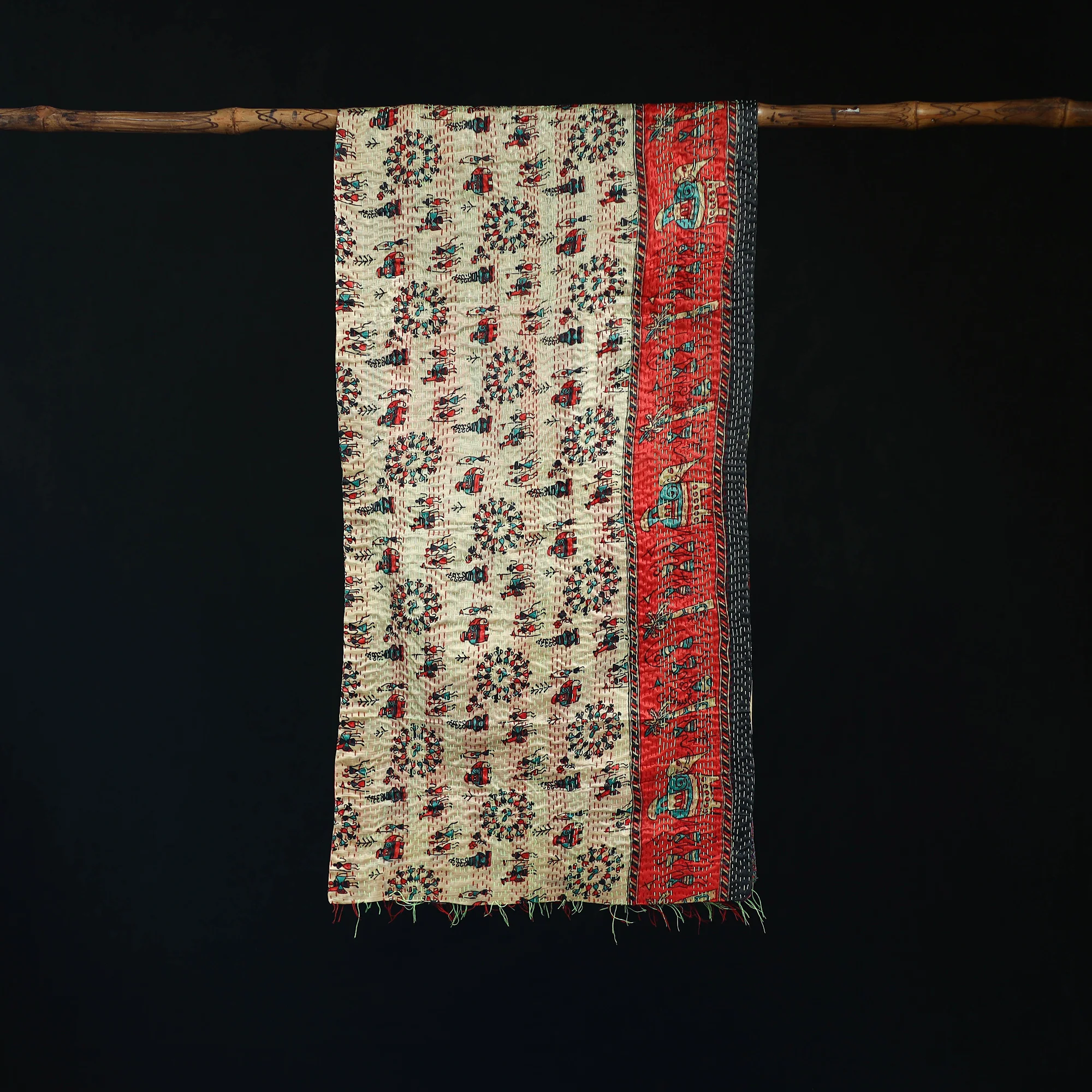 Bengal Kantha Handwork Patchwork Reversible Silk Stole 324 - Image 3