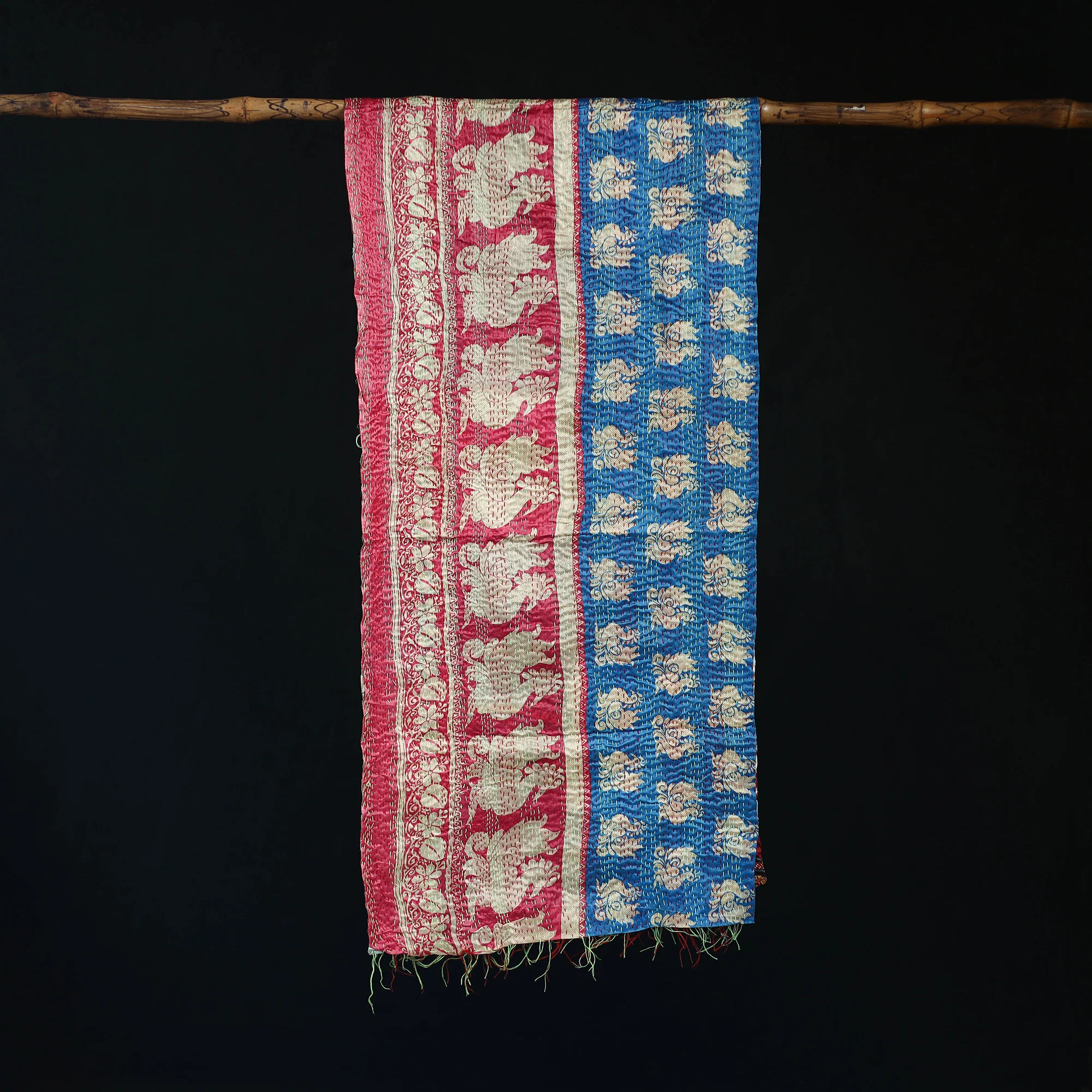 Bengal Kantha Handwork Patchwork Reversible Silk Stole 325 - Image 3