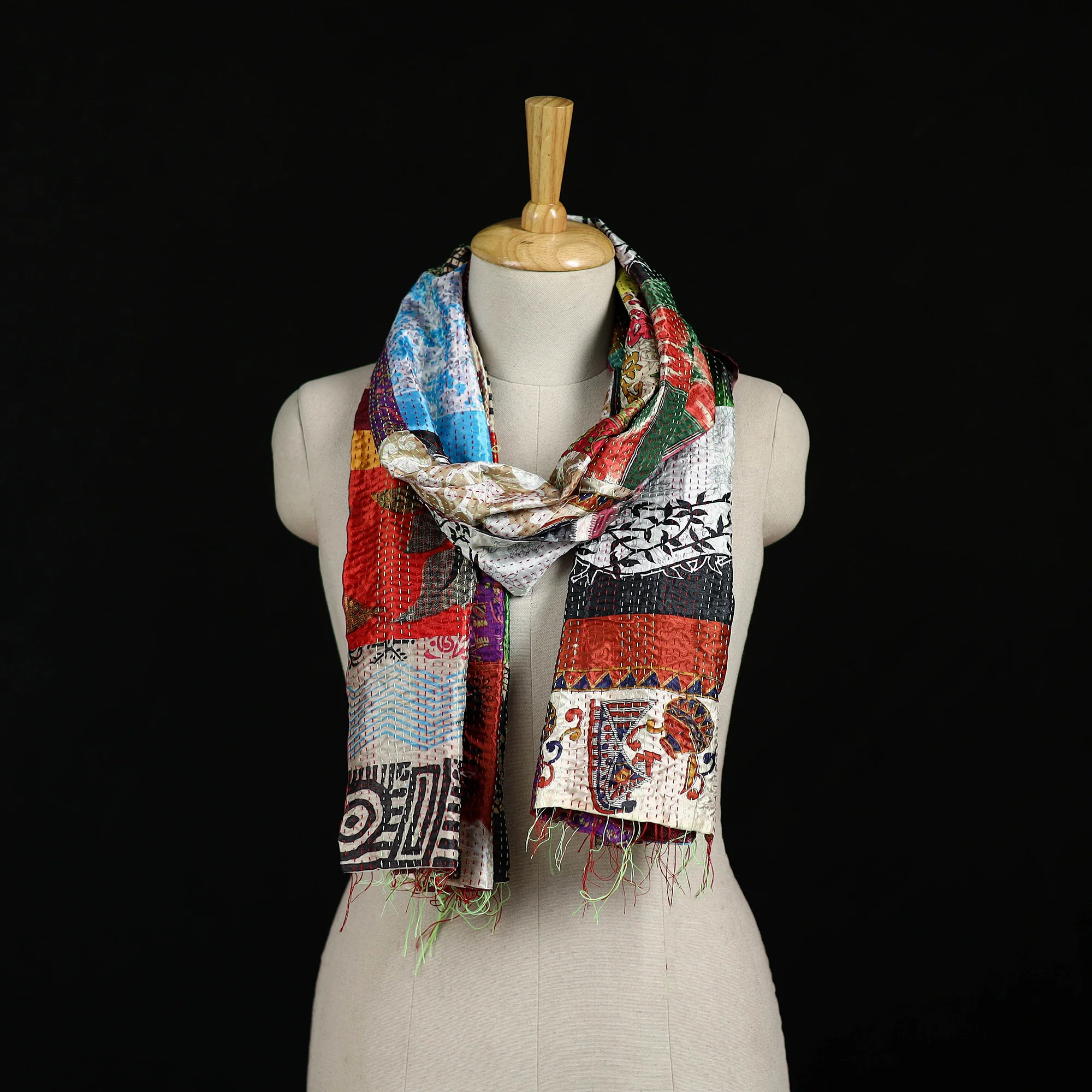 Bengal Kantha Handwork Patchwork Reversible Silk Stole 326