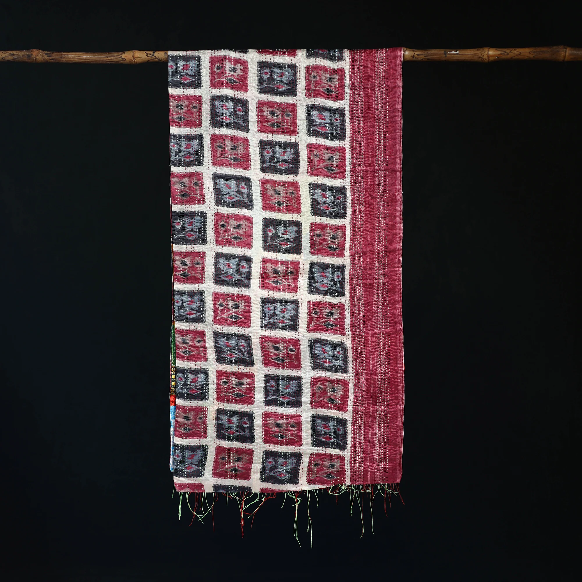 Bengal Kantha Handwork Patchwork Reversible Silk Stole 326 - Image 3