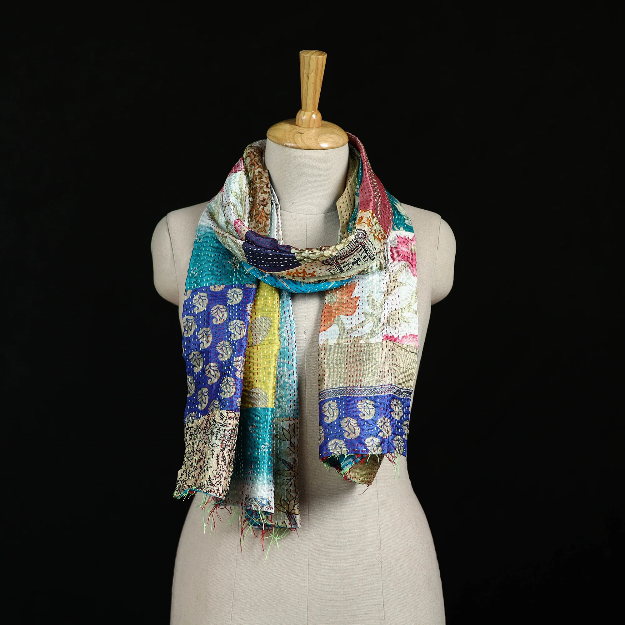 Bengal Kantha Handwork Patchwork Reversible Silk Stole 329