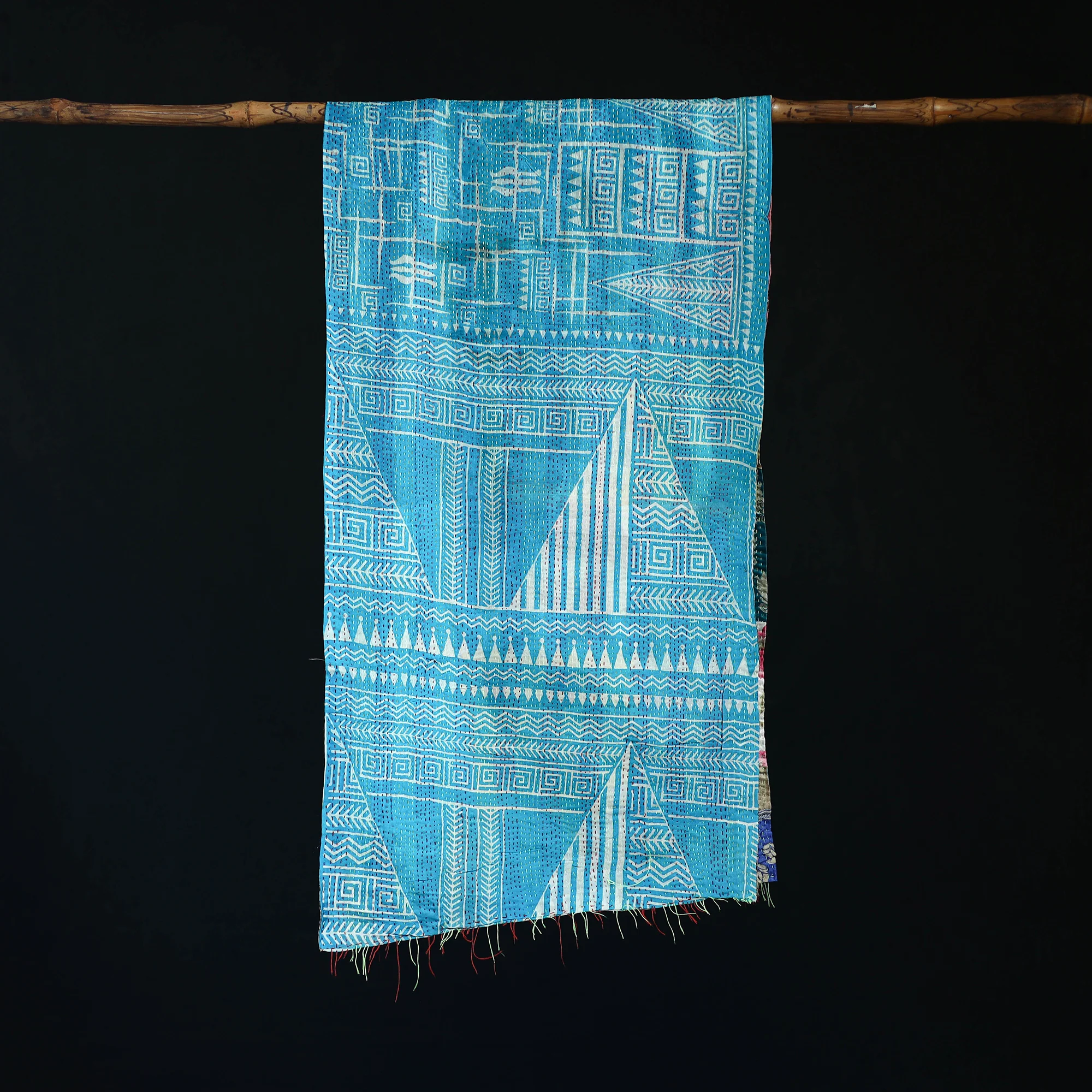 Bengal Kantha Handwork Patchwork Reversible Silk Stole 329 - Image 3