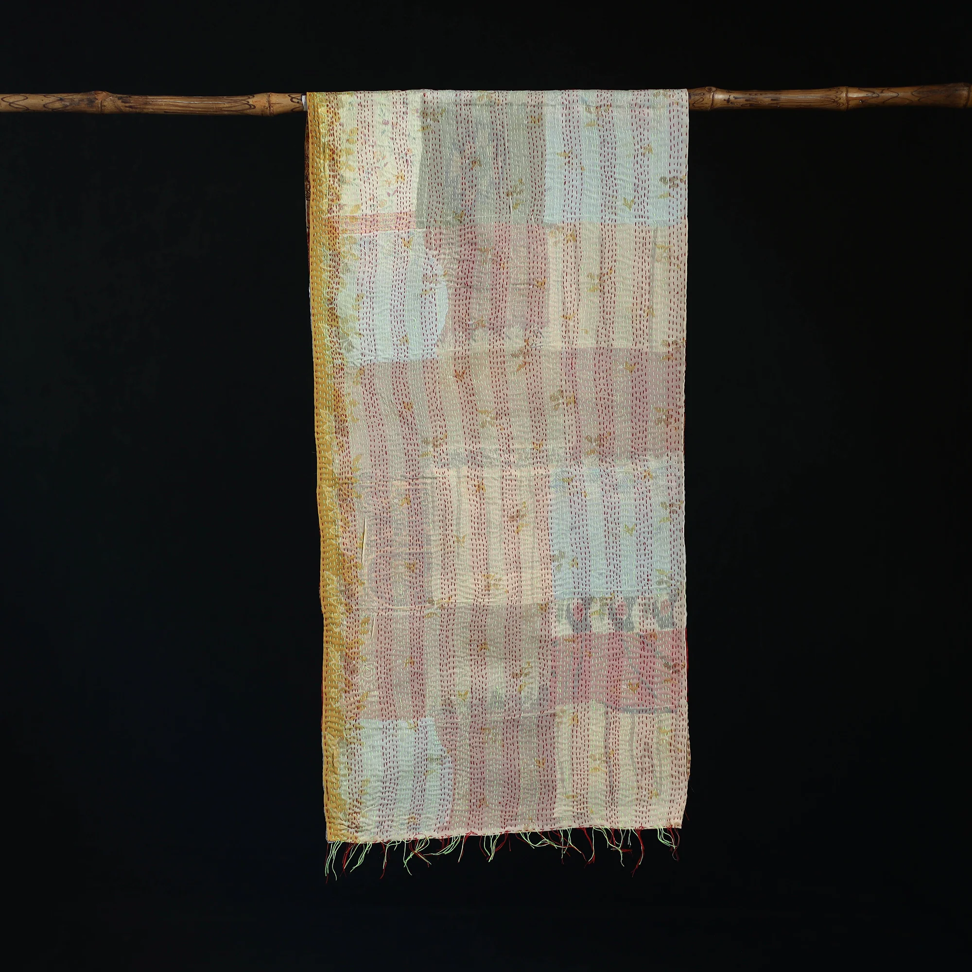Bengal Kantha Handwork Patchwork Reversible Silk Stole 33 - Image 3