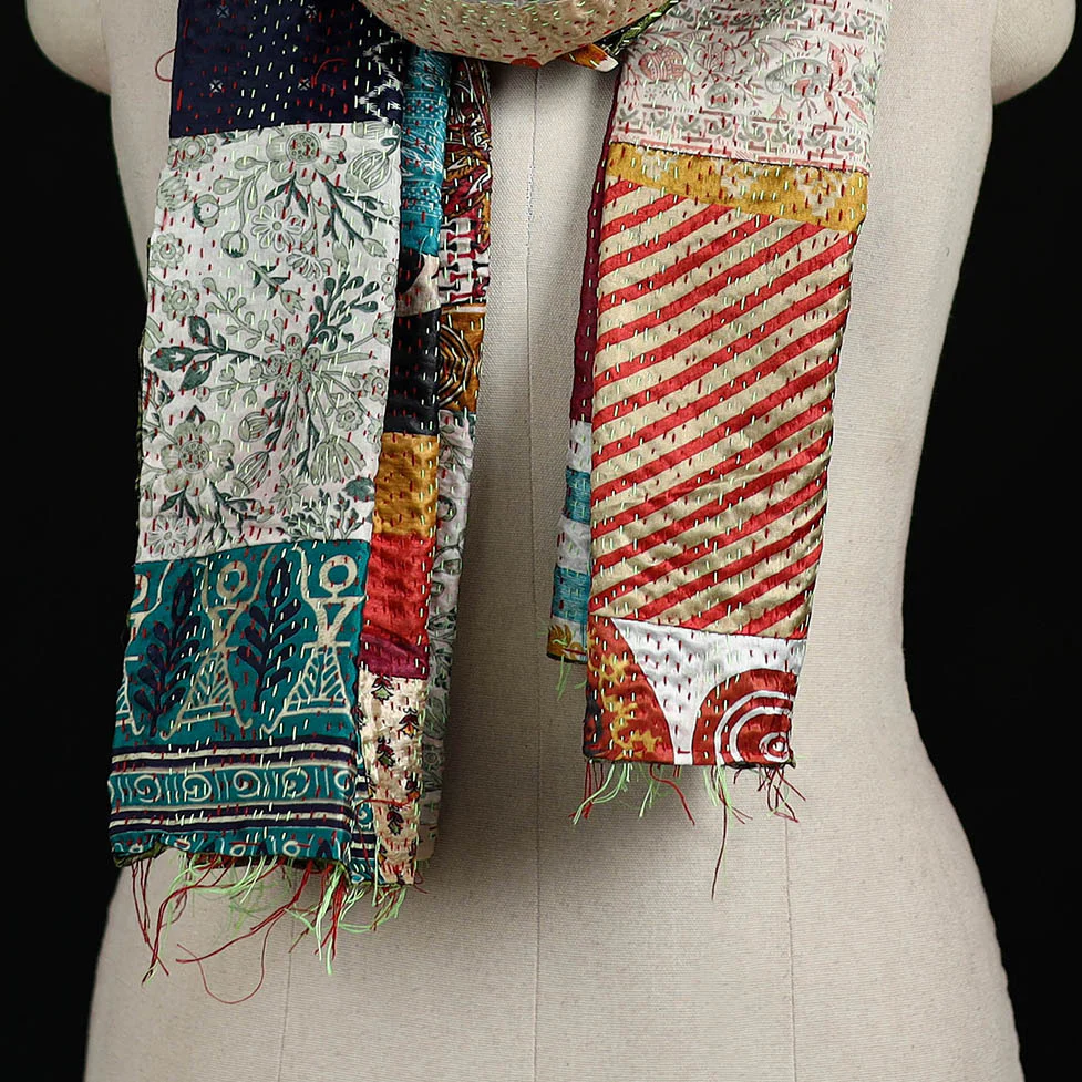 Bengal Kantha Handwork Patchwork Reversible Silk Stole 330 - Image 2