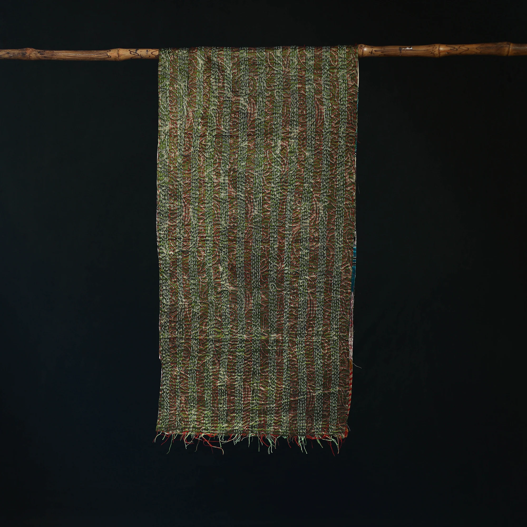 Bengal Kantha Handwork Patchwork Reversible Silk Stole 330 - Image 3