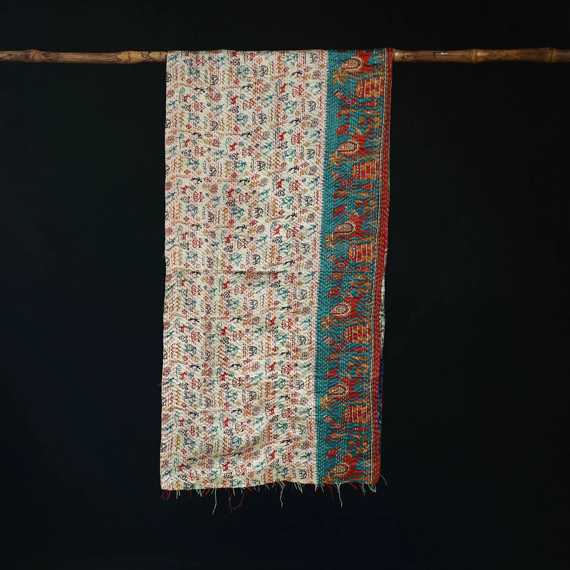 Bengal Kantha Handwork Patchwork Reversible Silk Stole 331 - Image 3