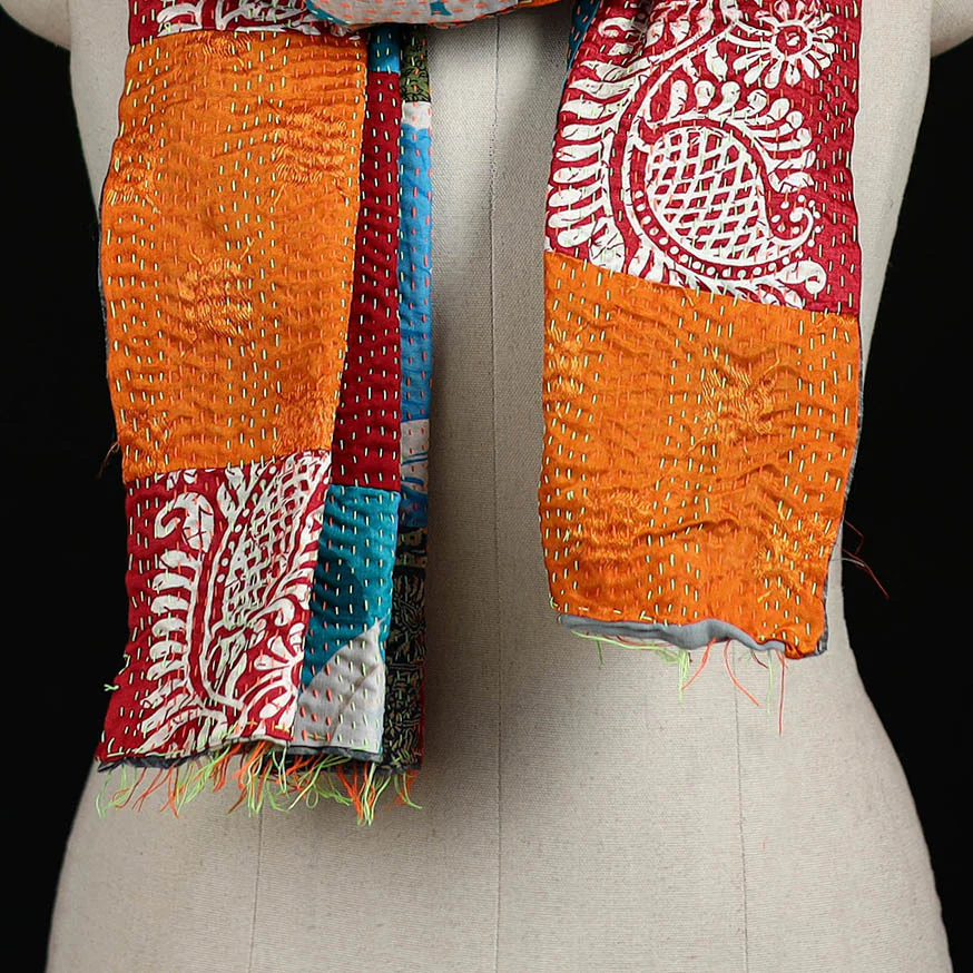 Bengal Kantha Handwork Patchwork Reversible Silk Stole 333 - Image 2