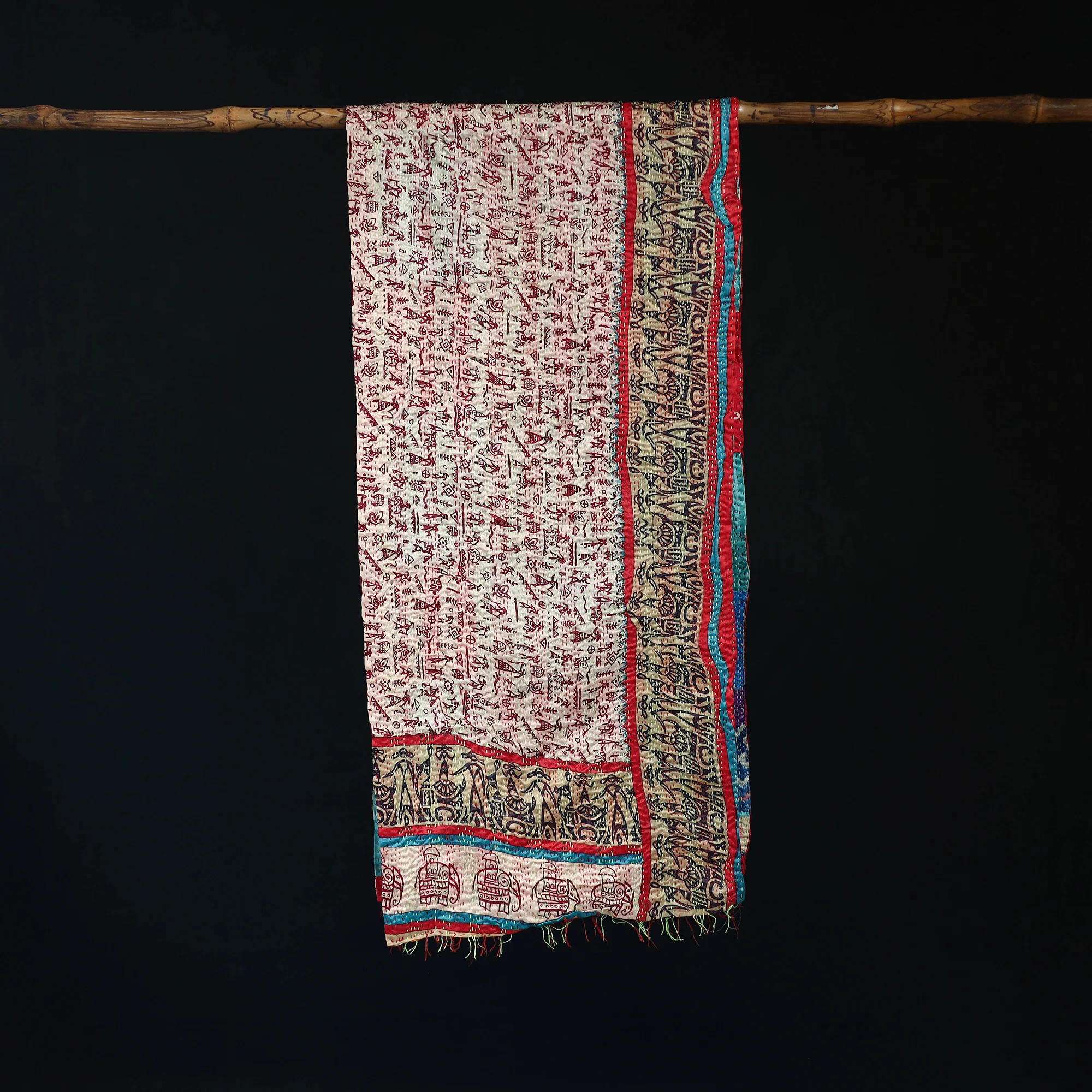 Bengal Kantha Handwork Patchwork Reversible Silk Stole 334 - Image 3