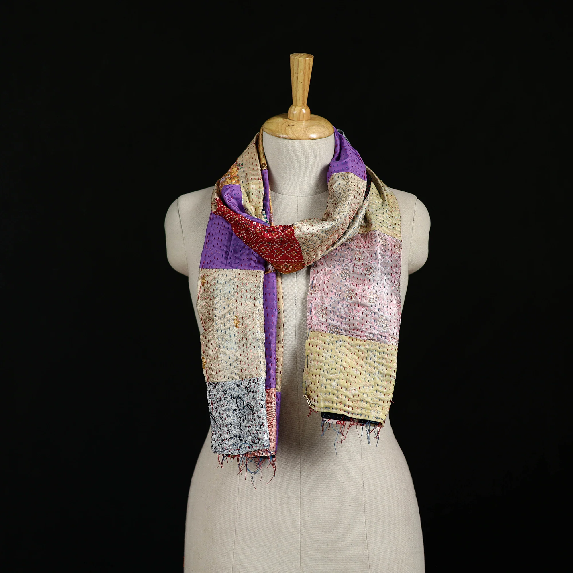 Bengal Kantha Handwork Patchwork Reversible Silk Stole 335