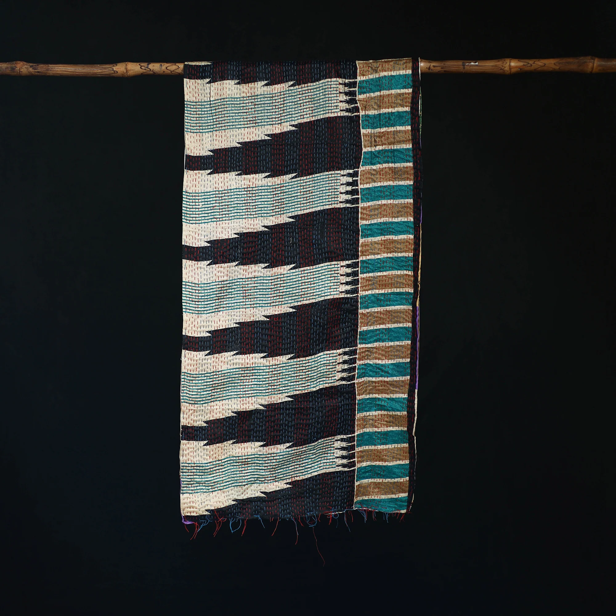 Bengal Kantha Handwork Patchwork Reversible Silk Stole 335 - Image 3