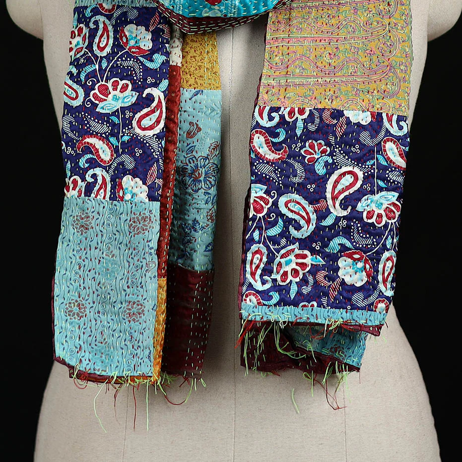 Bengal Kantha Handwork Patchwork Reversible Silk Stole 336 - Image 2