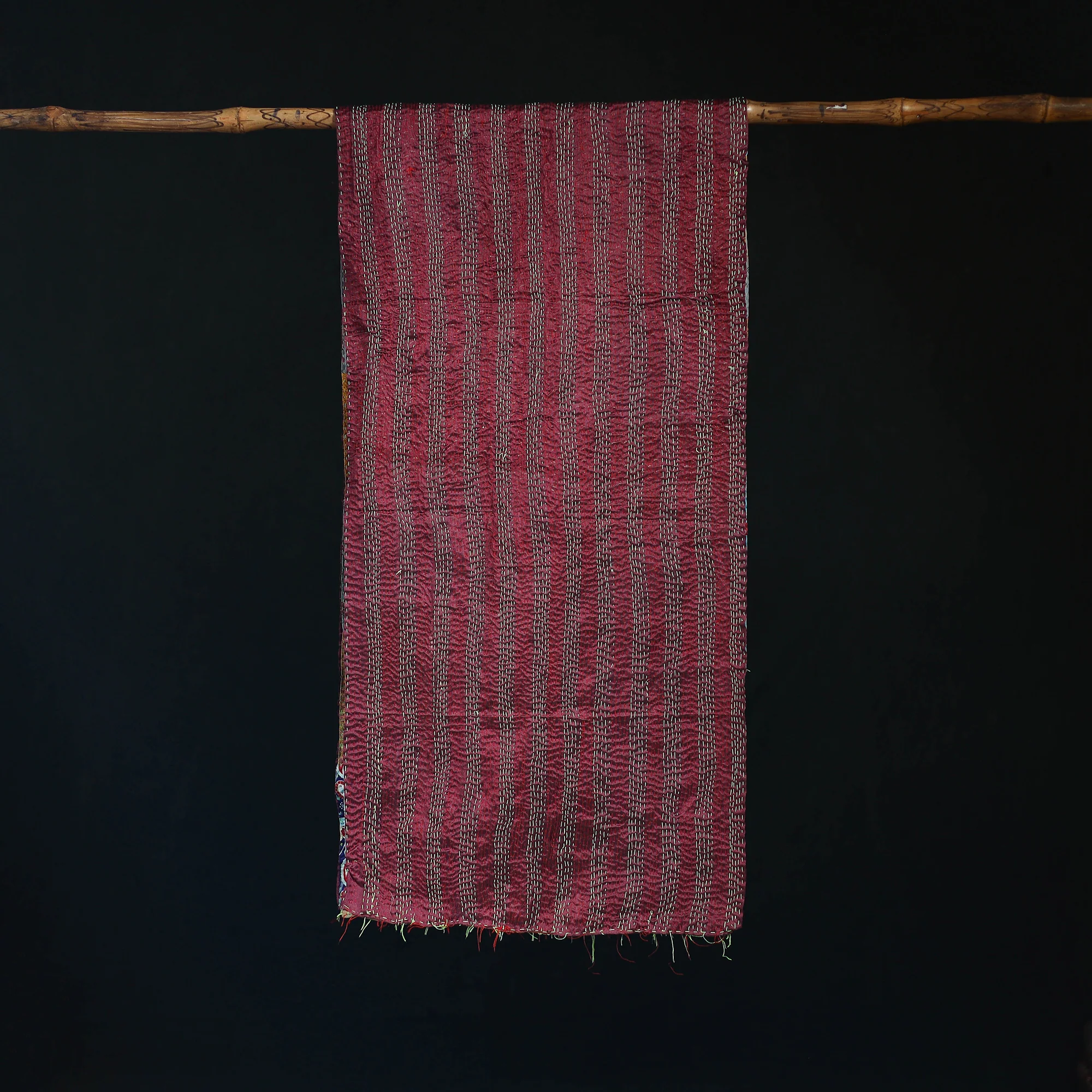 Bengal Kantha Handwork Patchwork Reversible Silk Stole 336 - Image 3
