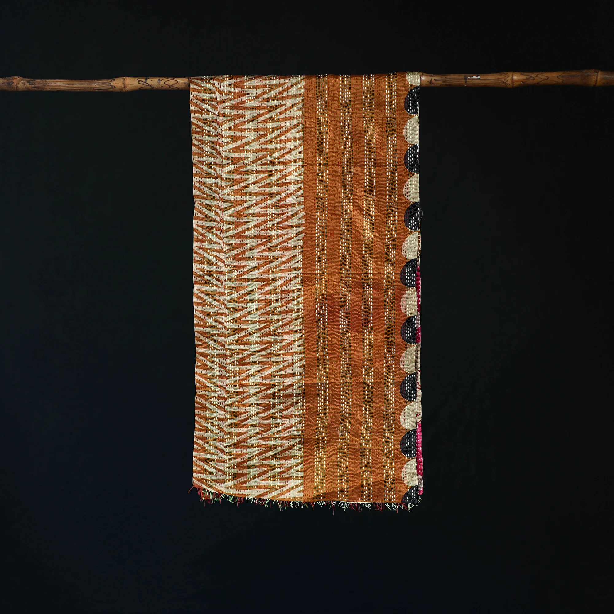 Bengal Kantha Handwork Patchwork Reversible Silk Stole 337 - Image 3