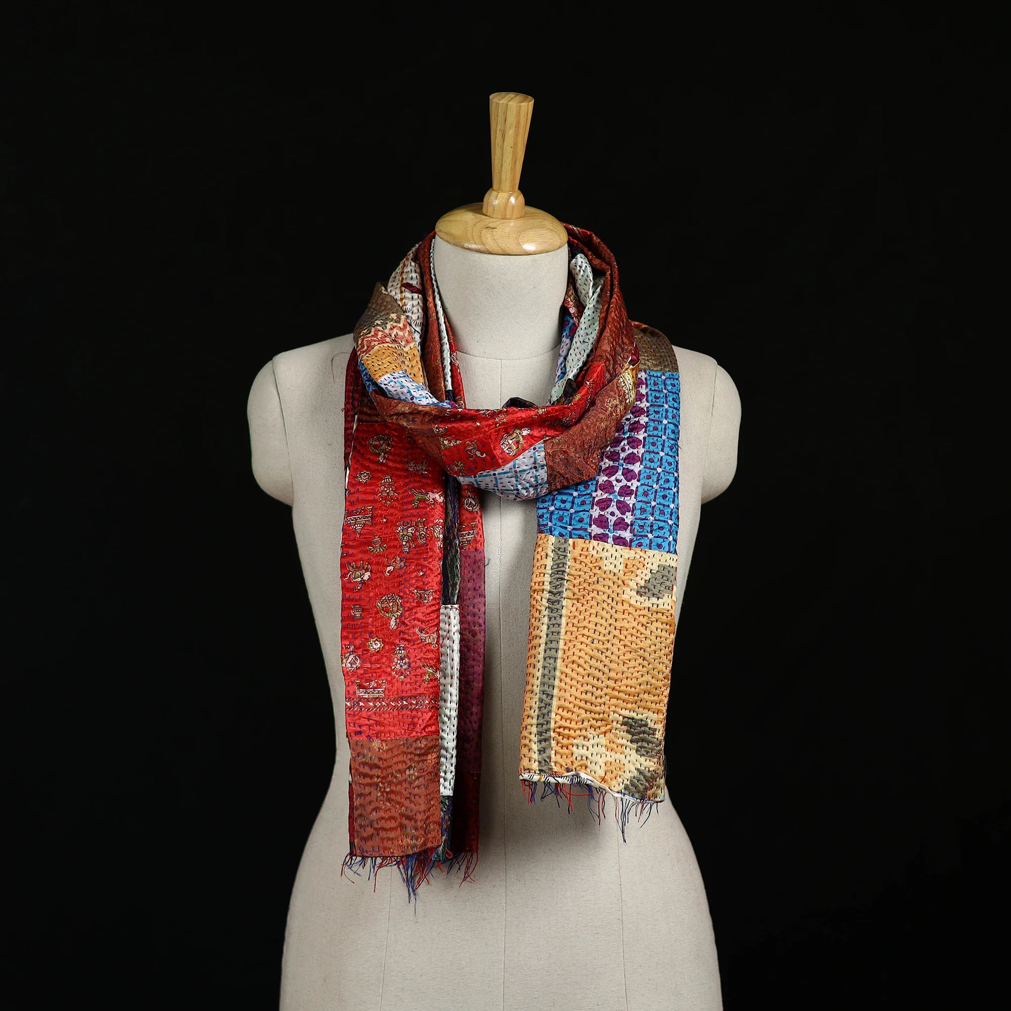 Bengal Kantha Handwork Patchwork Reversible Silk Stole 341