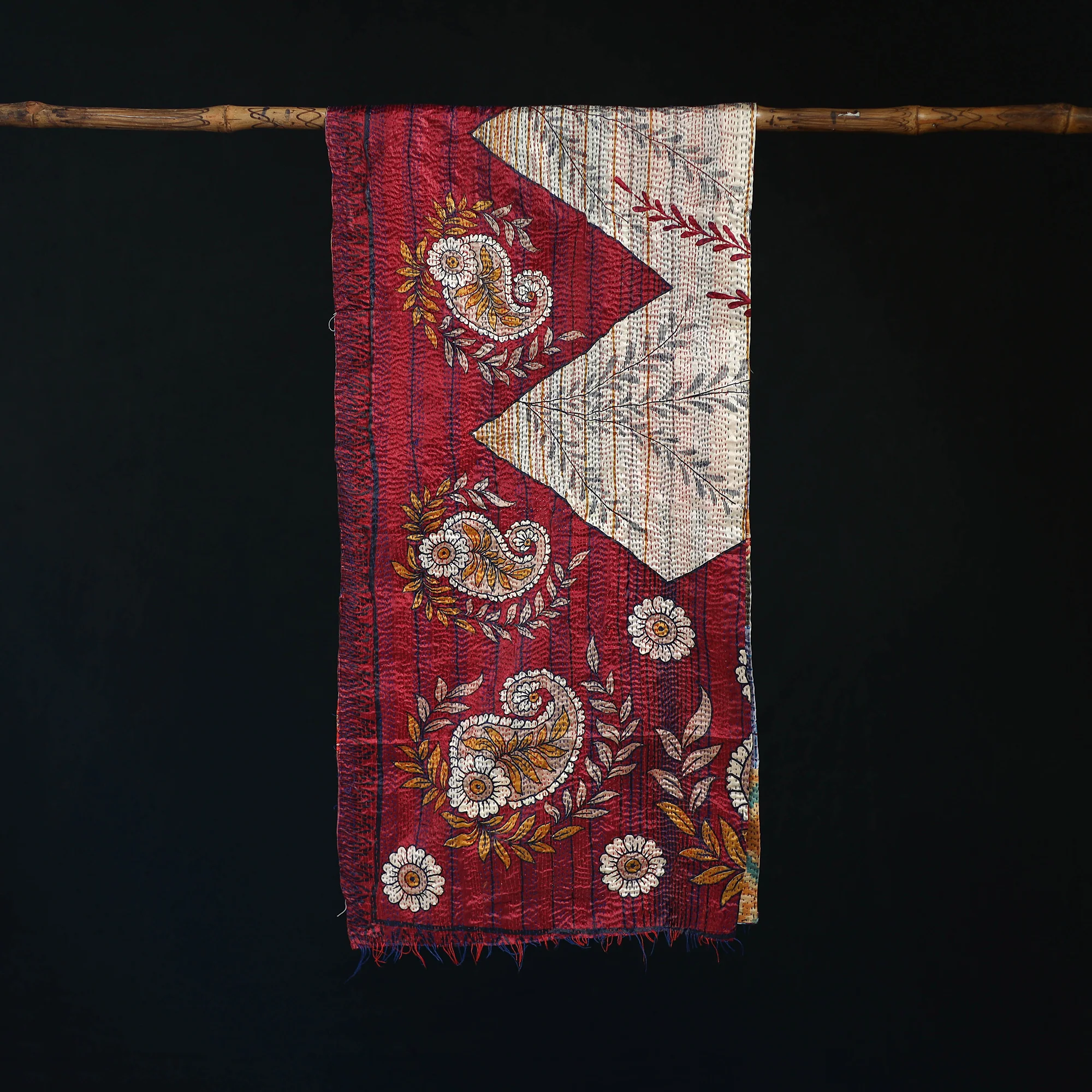 Bengal Kantha Handwork Patchwork Reversible Silk Stole 341 - Image 3
