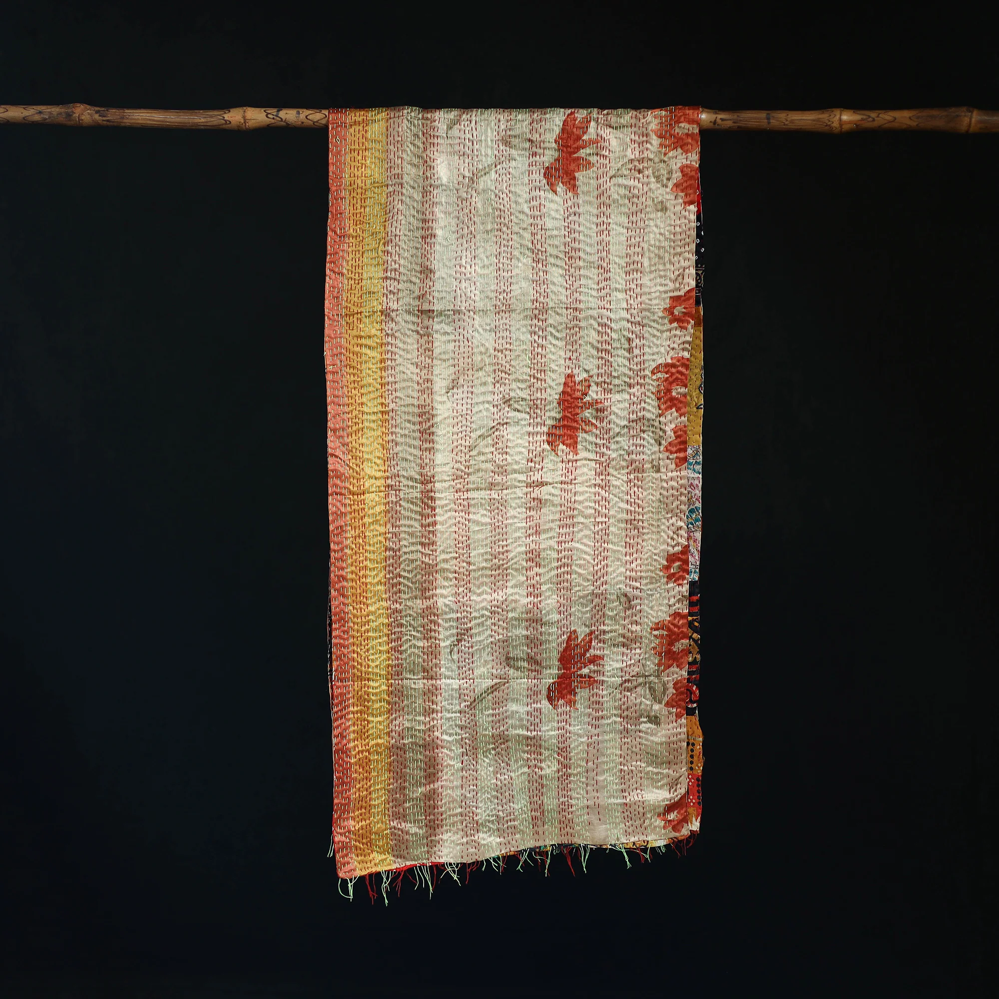 Bengal Kantha Handwork Patchwork Reversible Silk Stole 342 - Image 3