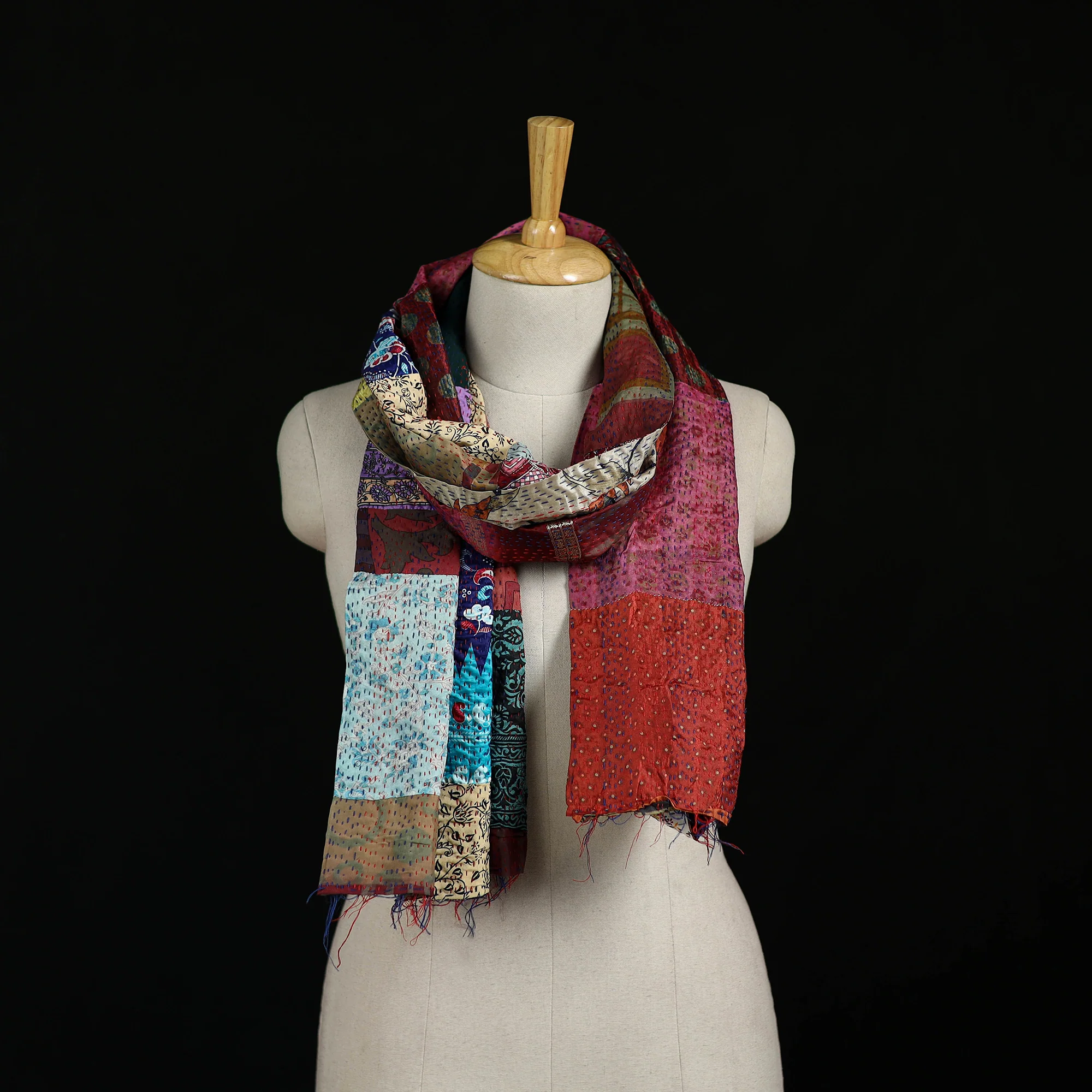 Bengal Kantha Handwork Patchwork Reversible Silk Stole 346
