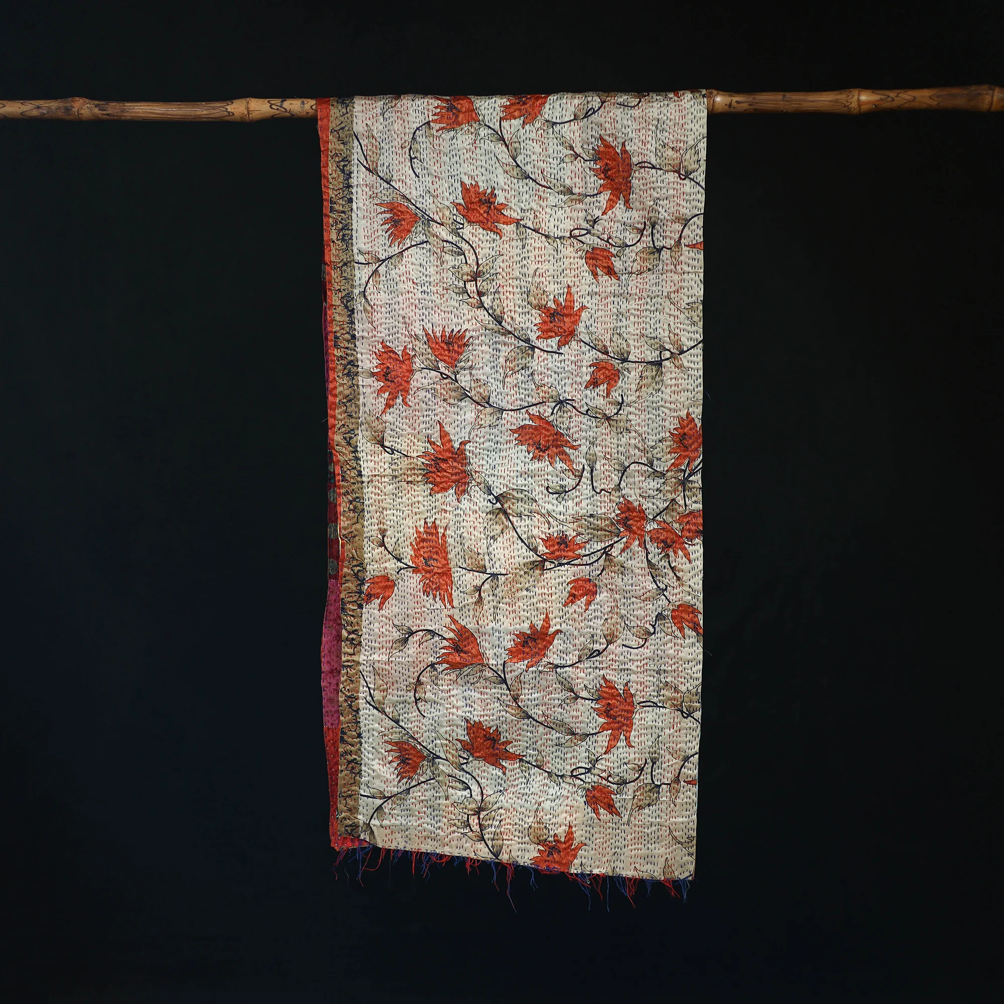Bengal Kantha Handwork Patchwork Reversible Silk Stole 346 - Image 3