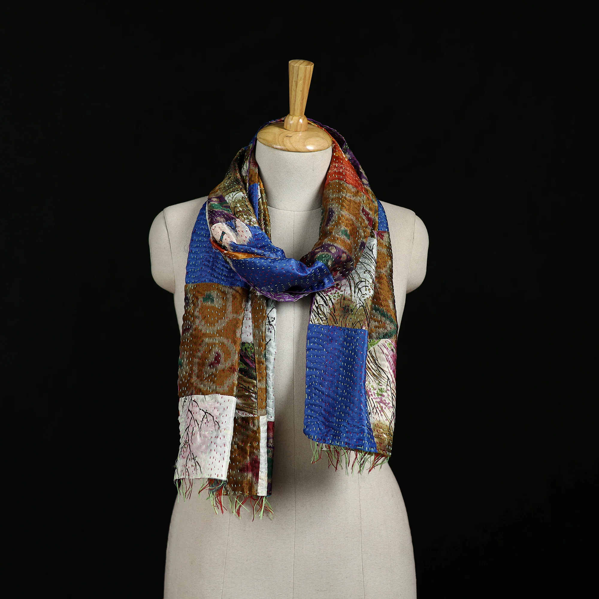 Bengal Kantha Handwork Patchwork Reversible Silk Stole 349