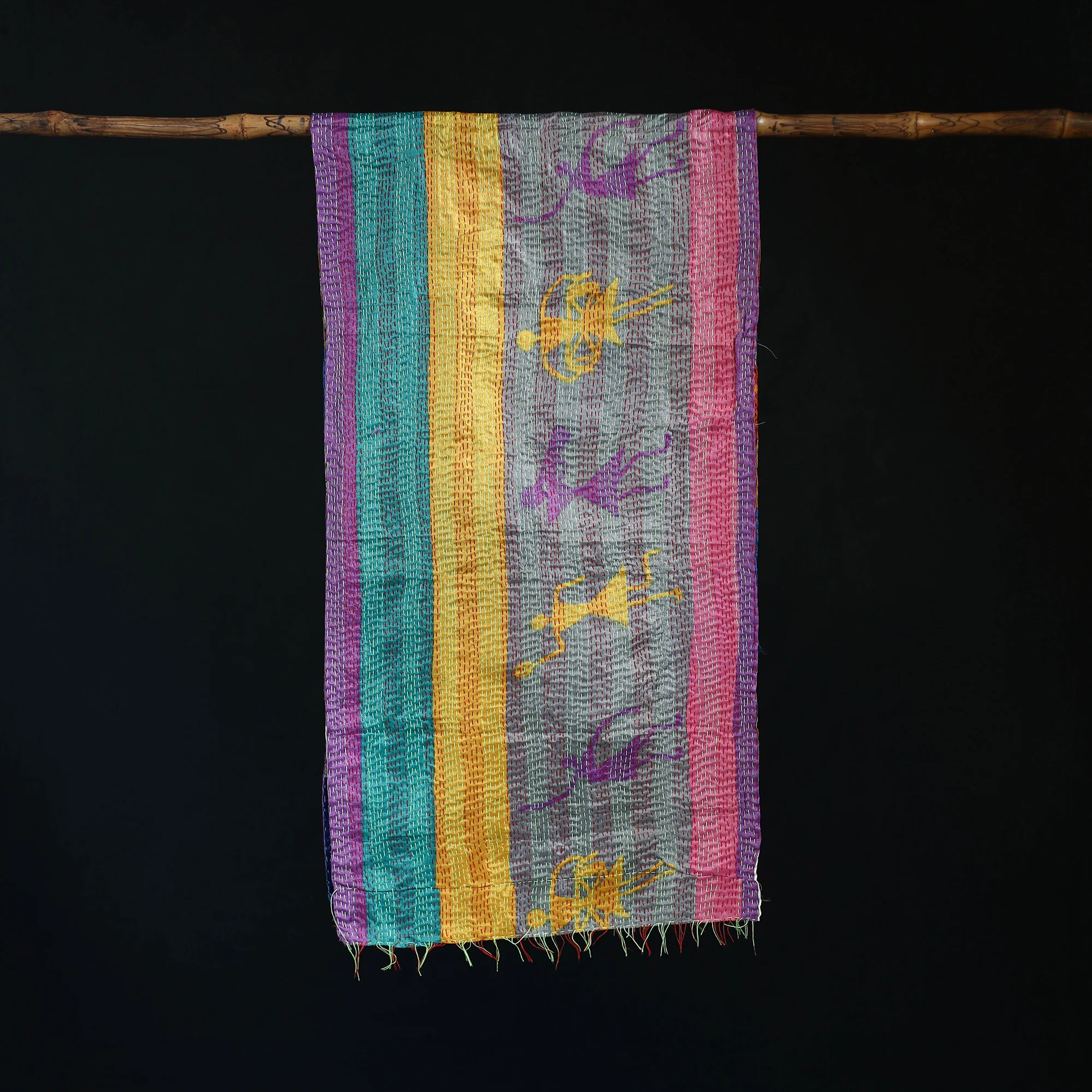 Bengal Kantha Handwork Patchwork Reversible Silk Stole 349 - Image 3