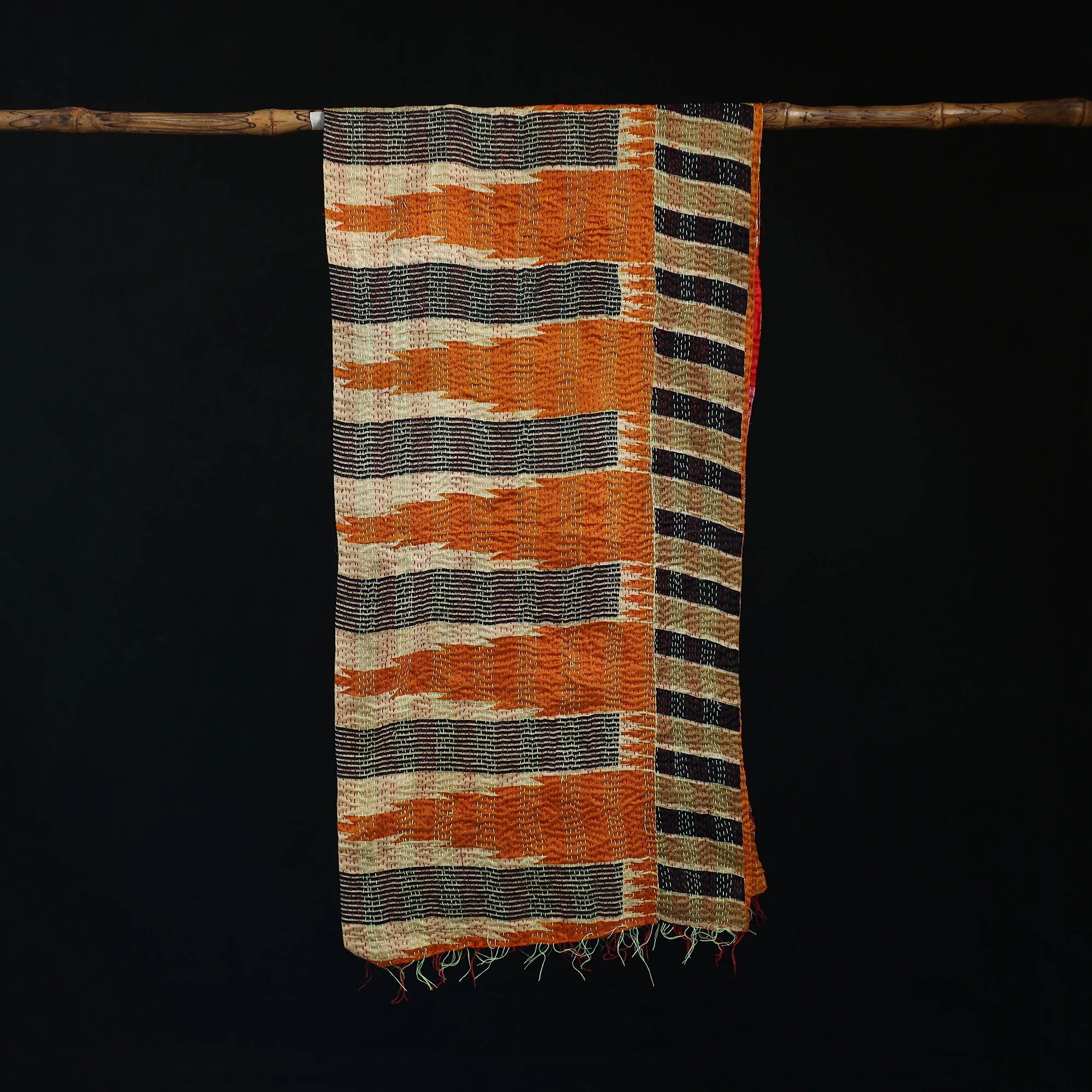 Bengal Kantha Handwork Patchwork Reversible Silk Stole 35 - Image 3