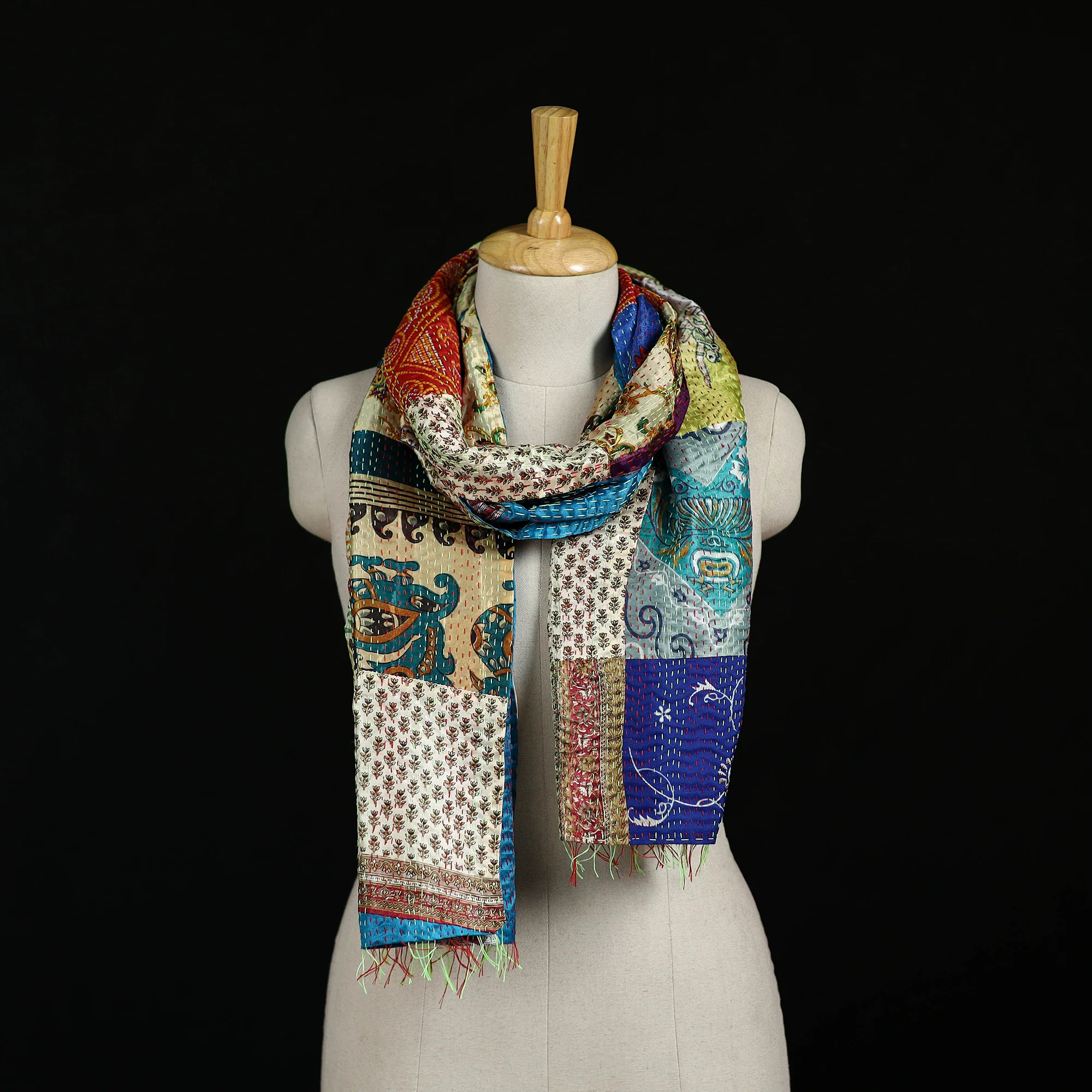 Bengal Kantha Handwork Patchwork Reversible Silk Stole 351