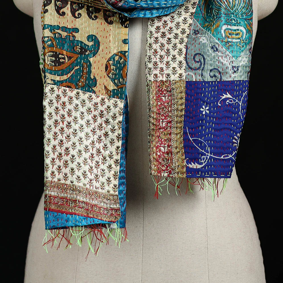 Bengal Kantha Handwork Patchwork Reversible Silk Stole 351 - Image 2