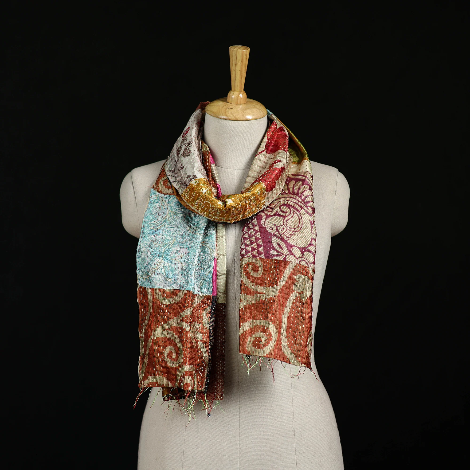 Bengal Kantha Handwork Patchwork Reversible Silk Stole 352
