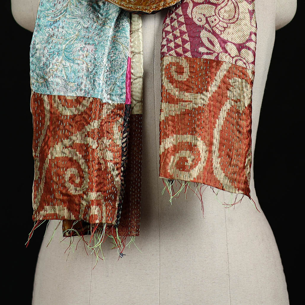Bengal Kantha Handwork Patchwork Reversible Silk Stole 352 - Image 2