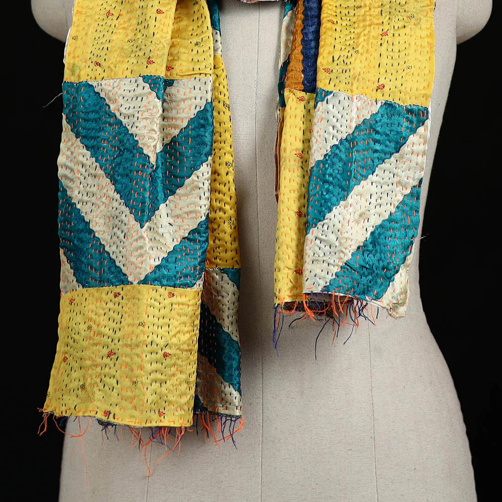 Bengal Kantha Handwork Patchwork Reversible Silk Stole 353 - Image 2