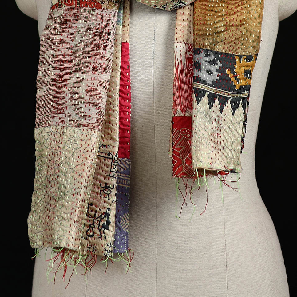 Bengal Kantha Handwork Patchwork Reversible Silk Stole 354 - Image 2