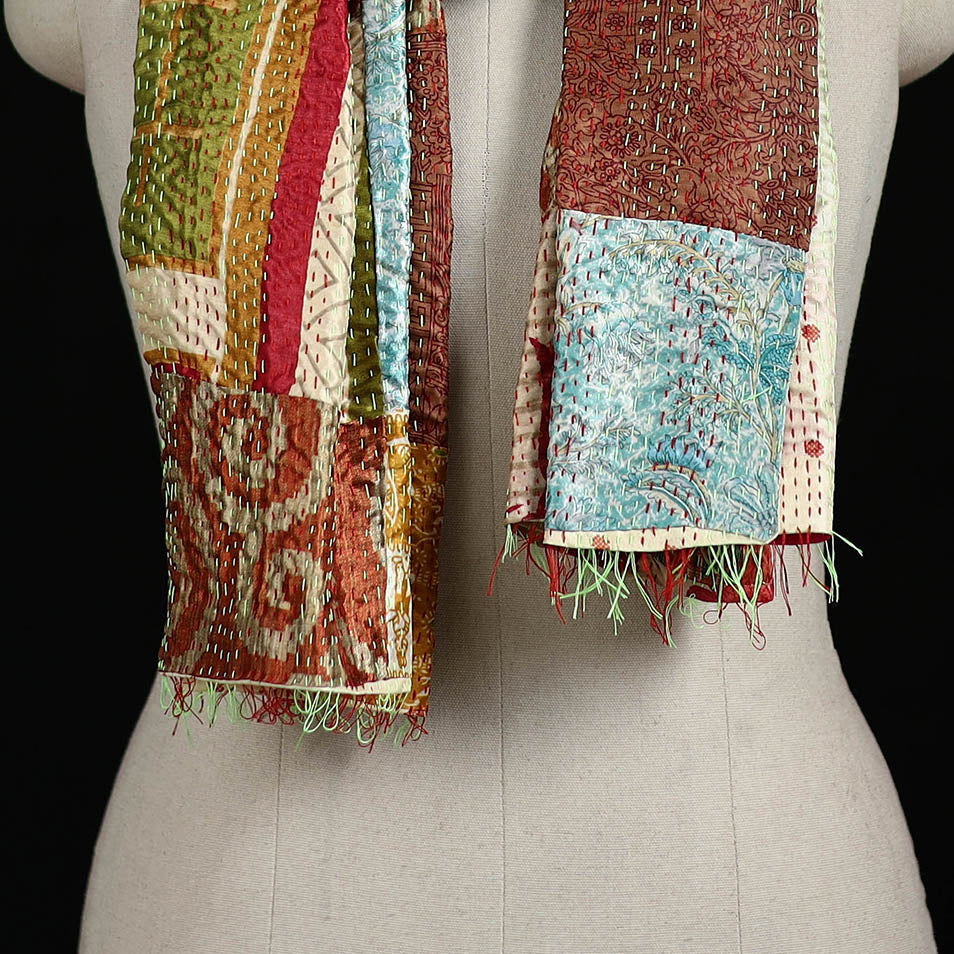 Bengal Kantha Handwork Patchwork Reversible Silk Stole 357 - Image 2